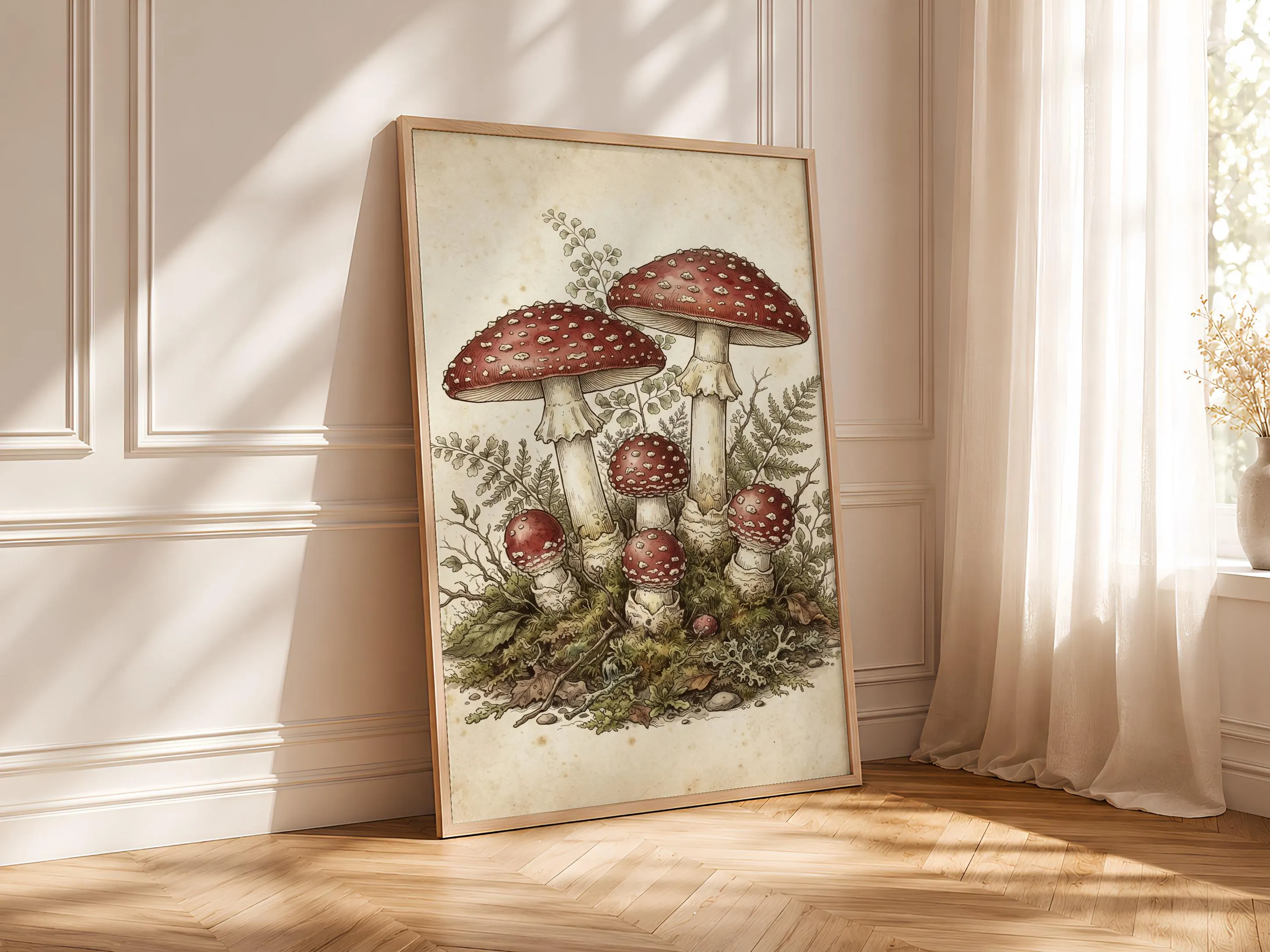 Fly Agaric Mushroom Print, Vintage Botanical Poster, Red Wall Art, Cottagecore Decor, Housewarming Gift – Calm Wall Art by Artsify thumbnail 4