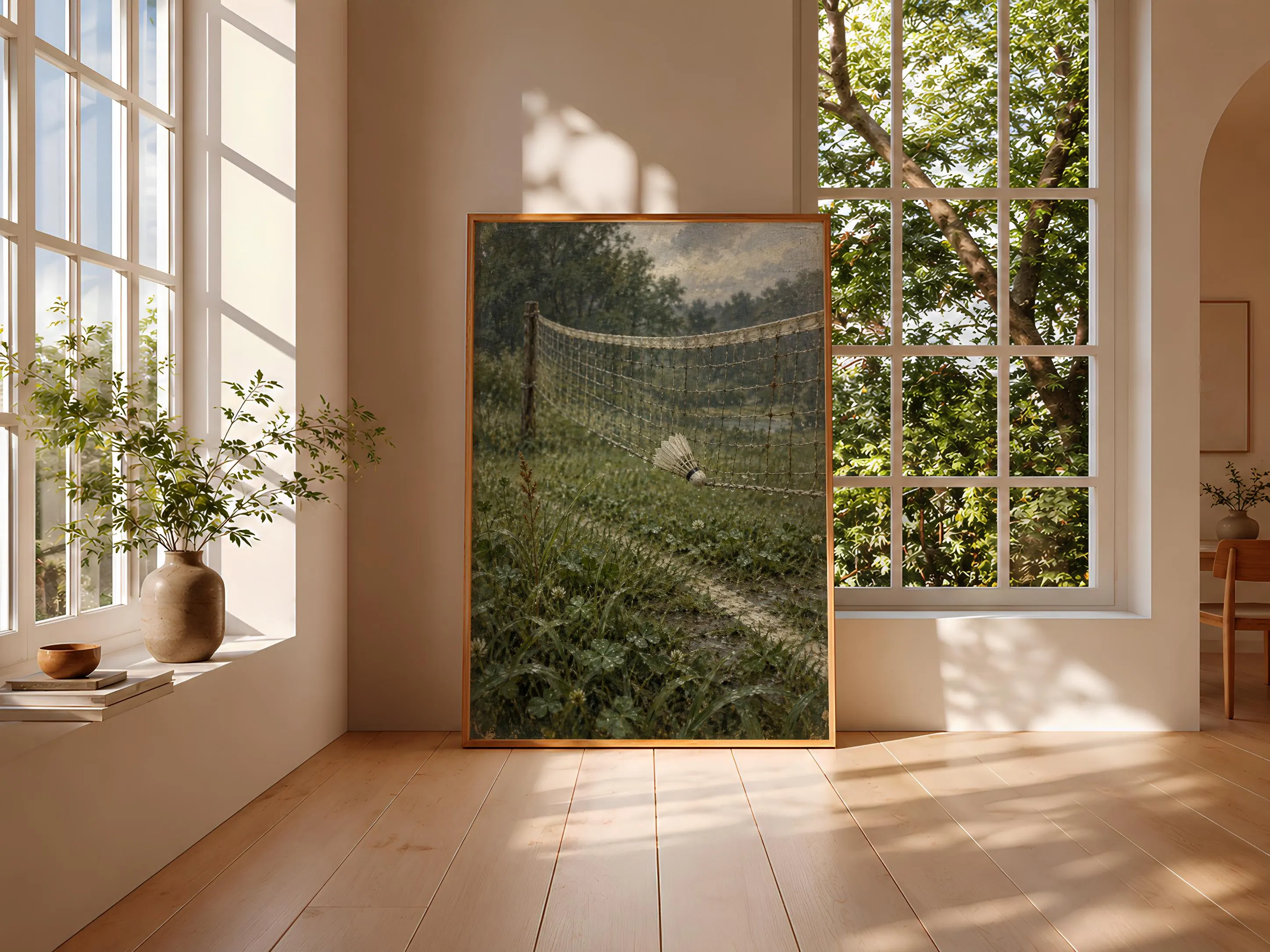 Badminton Wall Art, Rainy Vintage Sport Oil Painting, Cottage Game Room Decor – Calm Wall Art by Artsify thumbnail 3