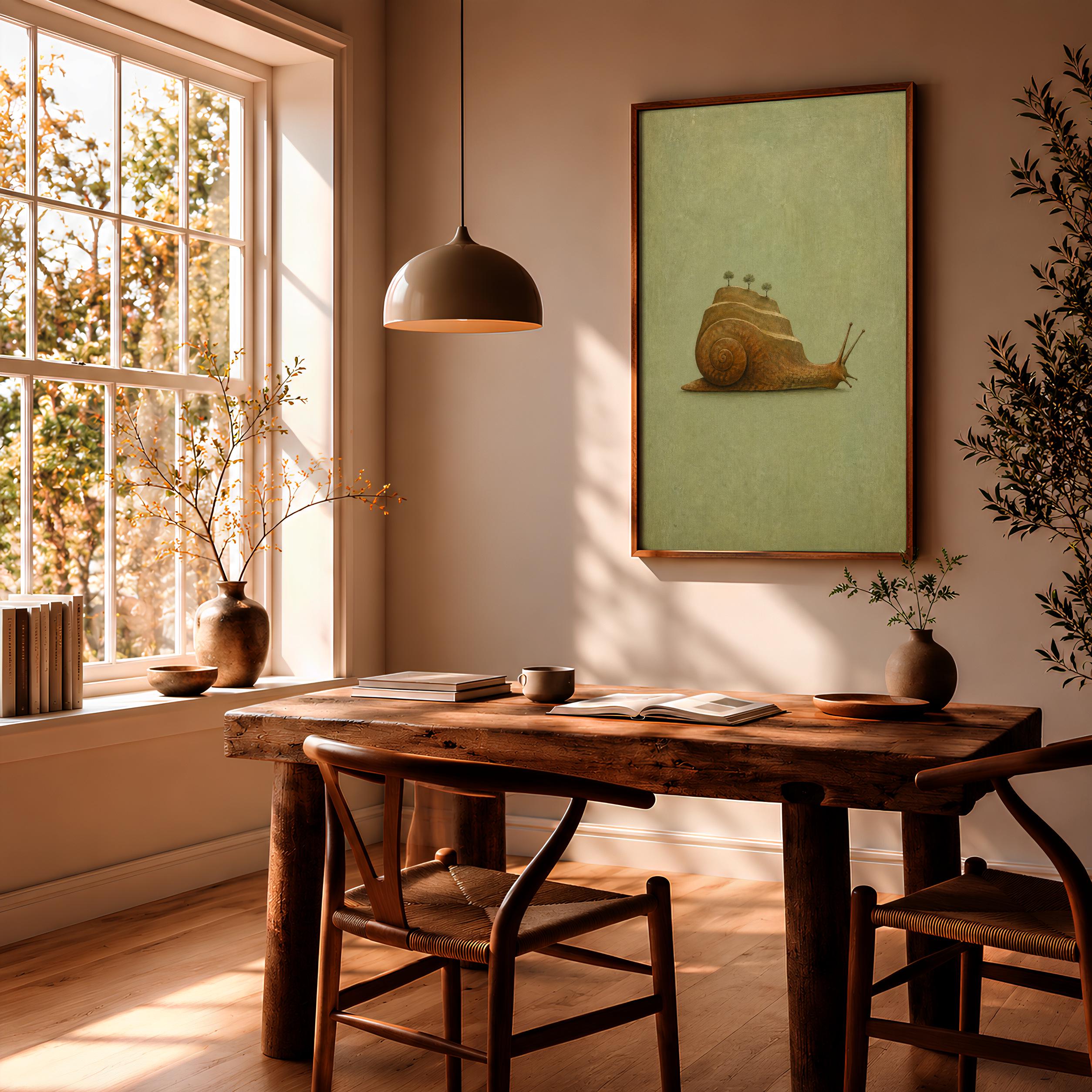 Terrace Snail Wall Art, Minimal Surreal Folk Landscape, Slow Living Decor – Calm Wall Art by Artsify thumbnail 2