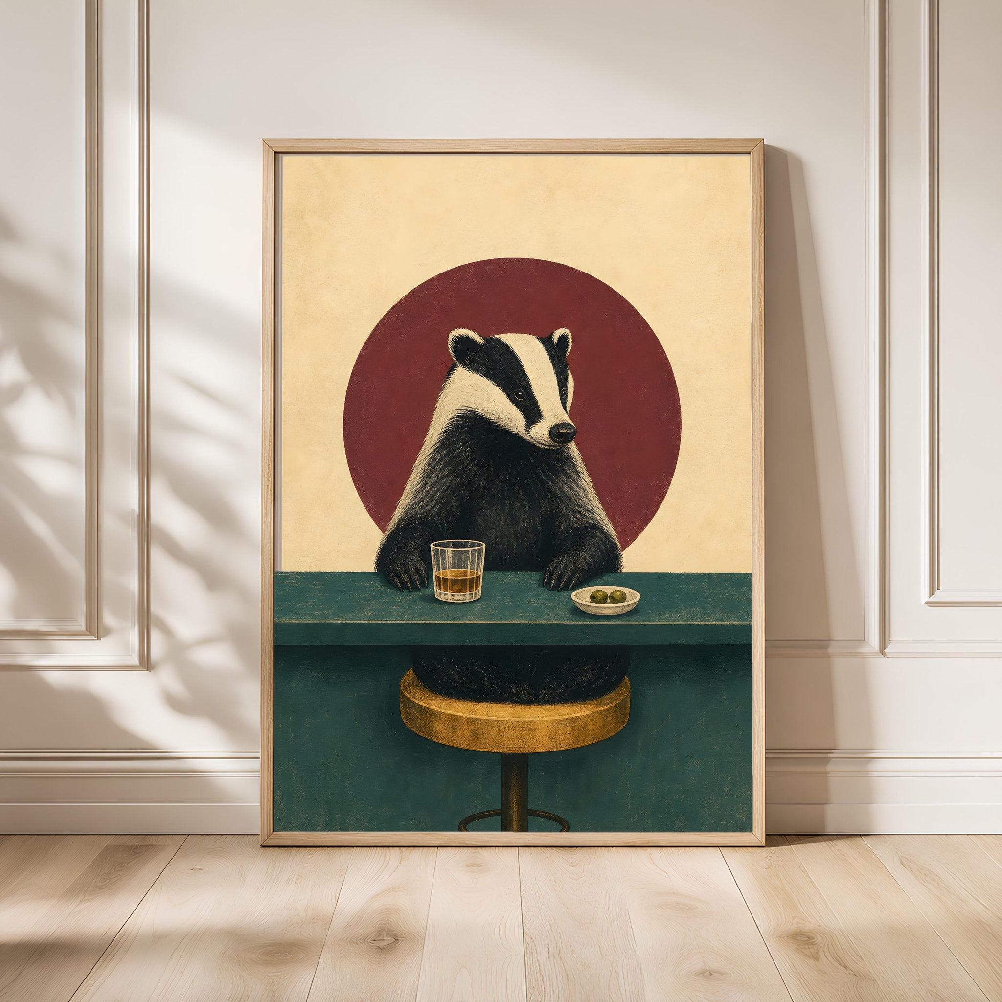 Funny Badger Print, Bar Cart Wall Art, Quirky Animal Poster, Whiskey Lover Decor, Housewarming Gift – Calm Wall Art by Artsify