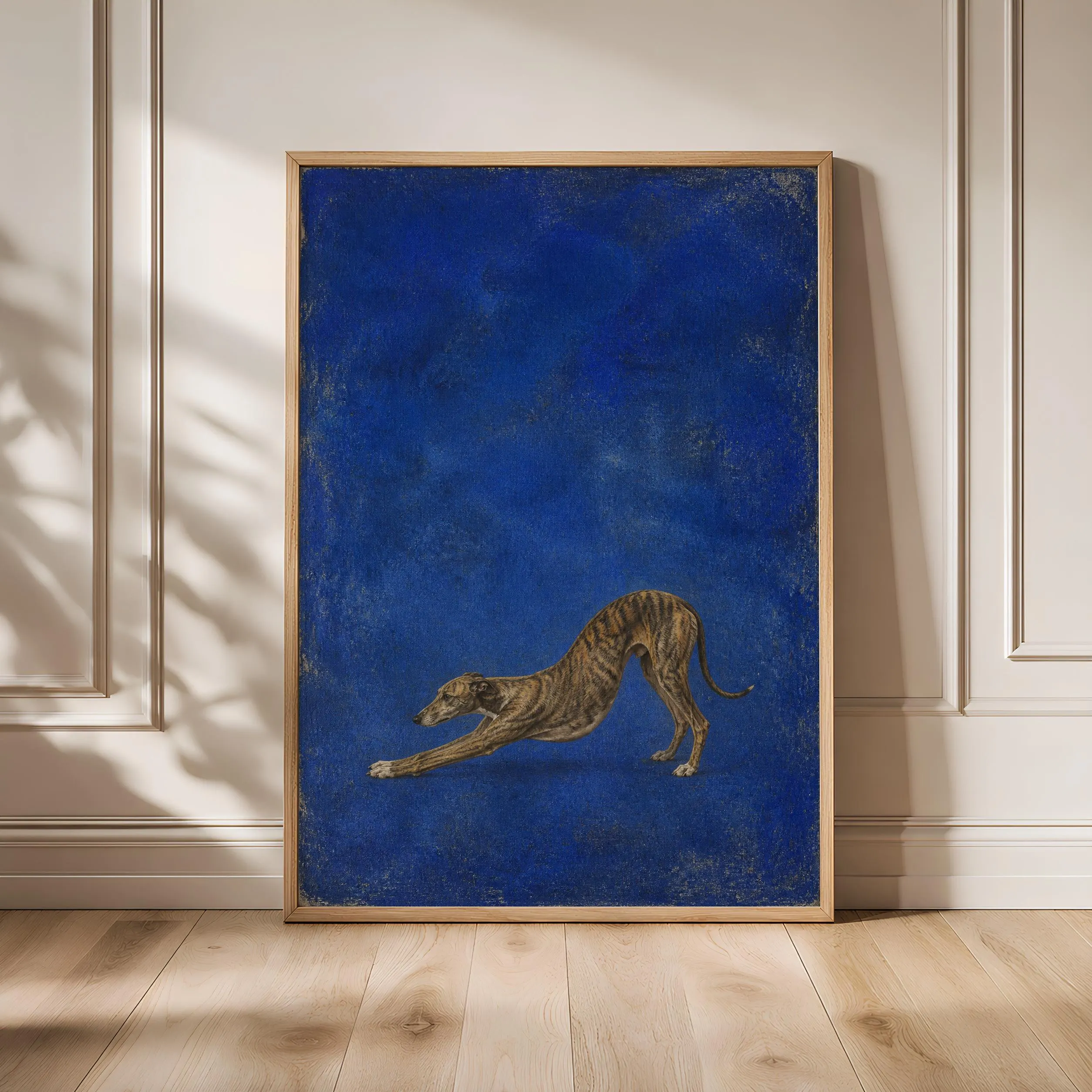 Whippet Wall Art, Mineral Blue Tempera Dog Painting, Vintage Sighthound Print, Housewarming Gift – Calm Wall Art by Artsify