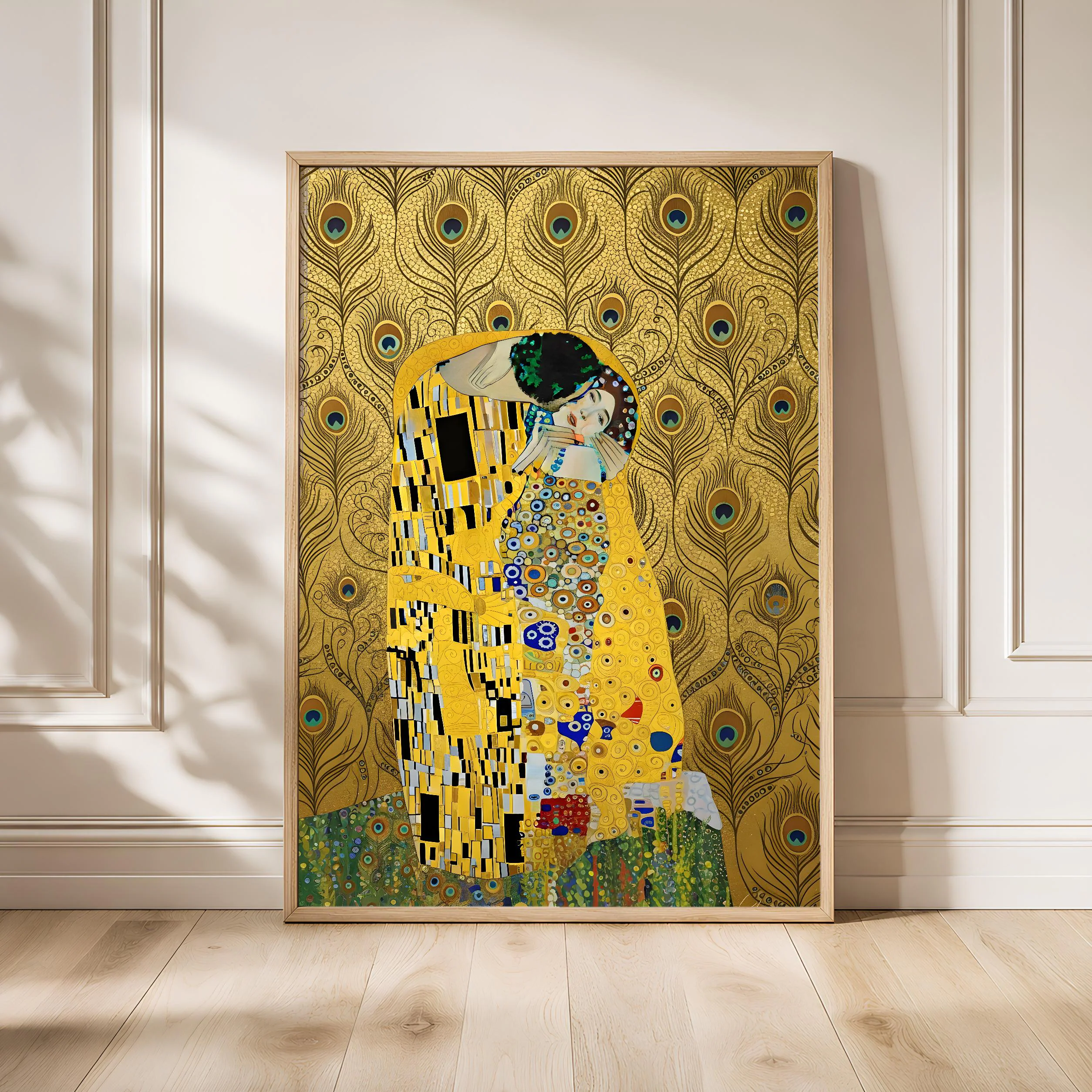 Klimt Style Peacock Print, Symbolist Gold Mosaic Poster, Jewel Tone Wall Art, Bedroom Decor, Housewarming Gift – Calm Wall Art by Artsify - Image 1