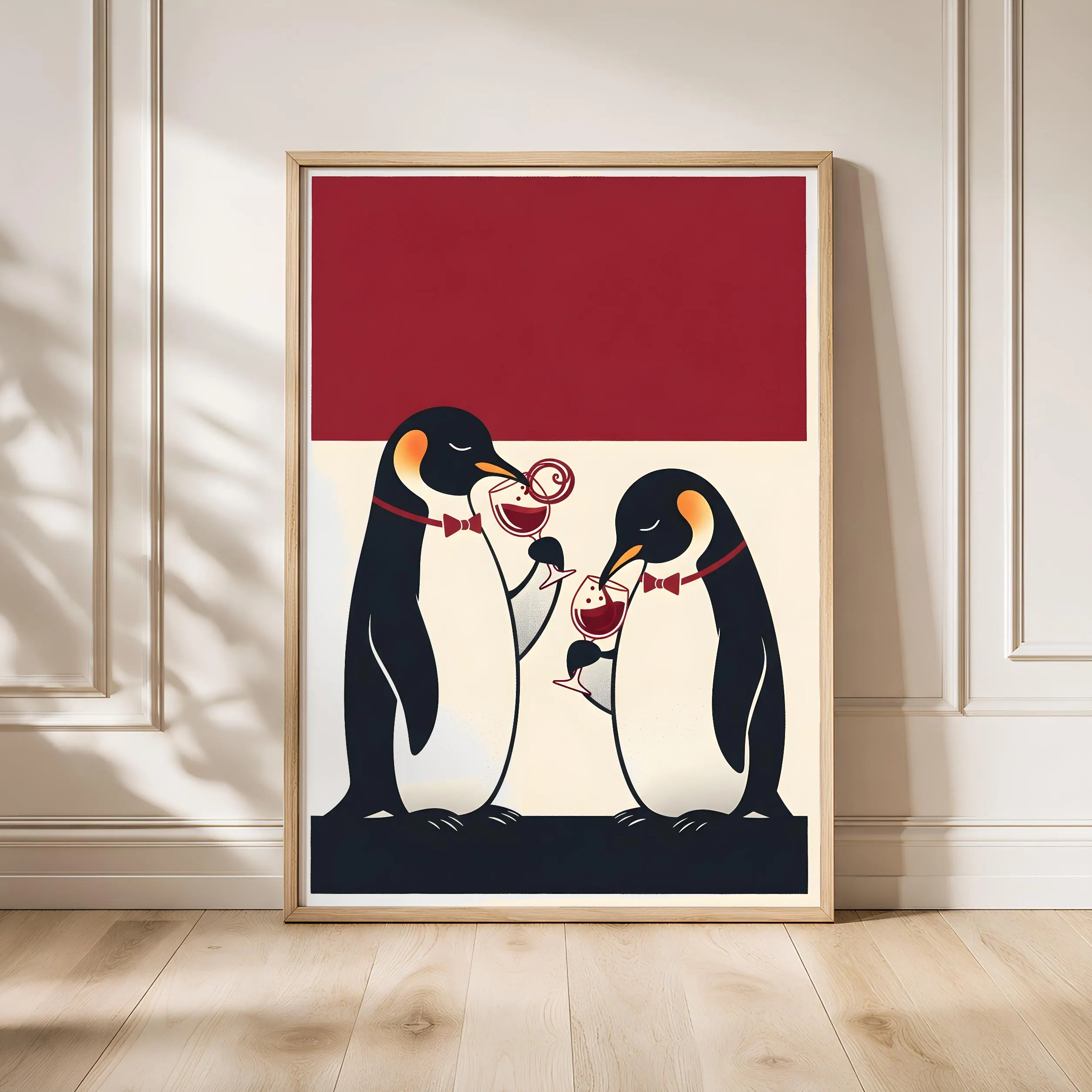 Penguin Wine Art Print, Funny Animal Poster, Retro Dining Room Wall Art, Quirky Bar Cart Decor, Wine Lover Gift, Housewarming Gift – Calm Wall Art by Artsify - Image 1