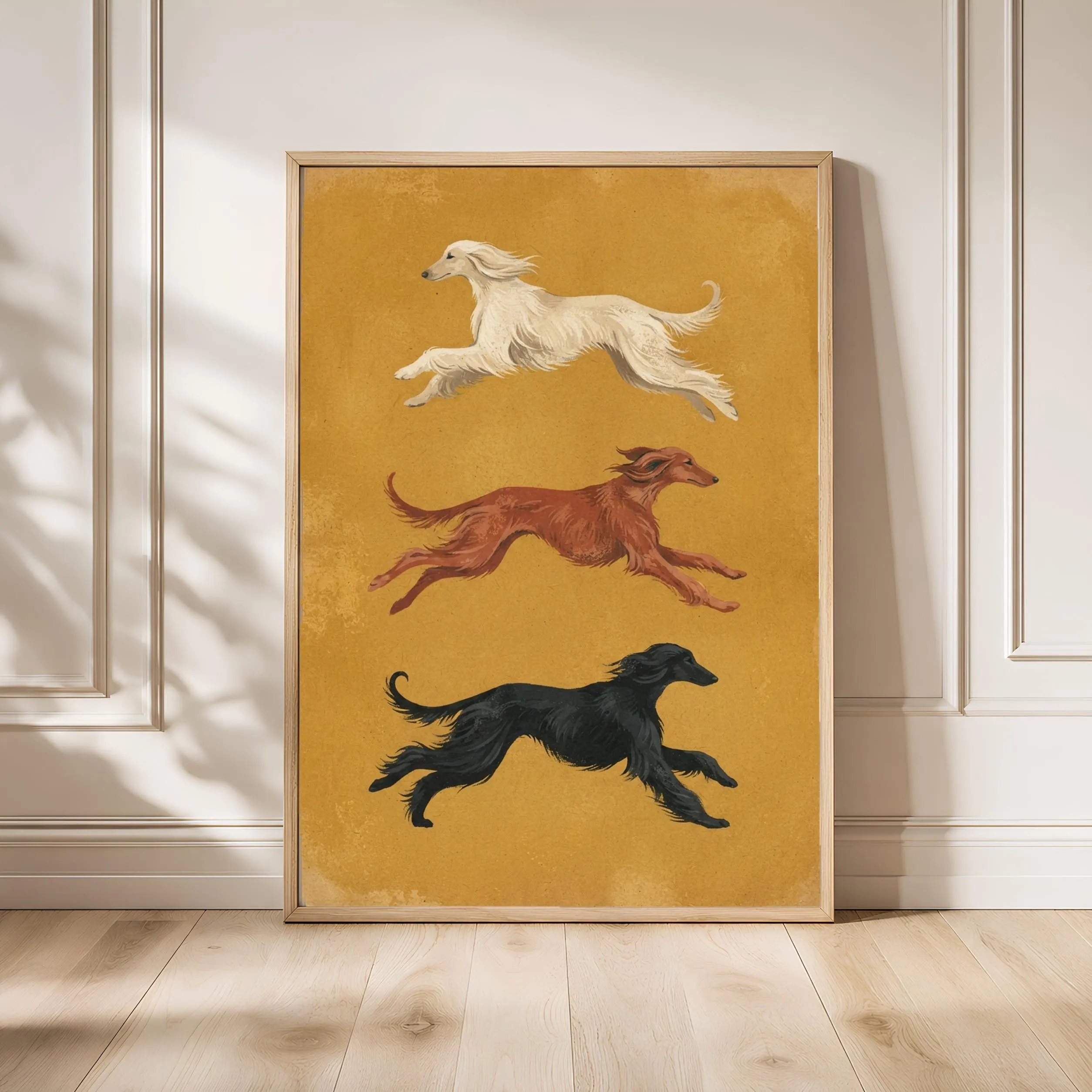 Afghan Hound Wall Art, Ochre Minimalist Dog Painting, Vintage Sighthound Print, Housewarming Gift – Calm Wall Art by Artsify - Image 1