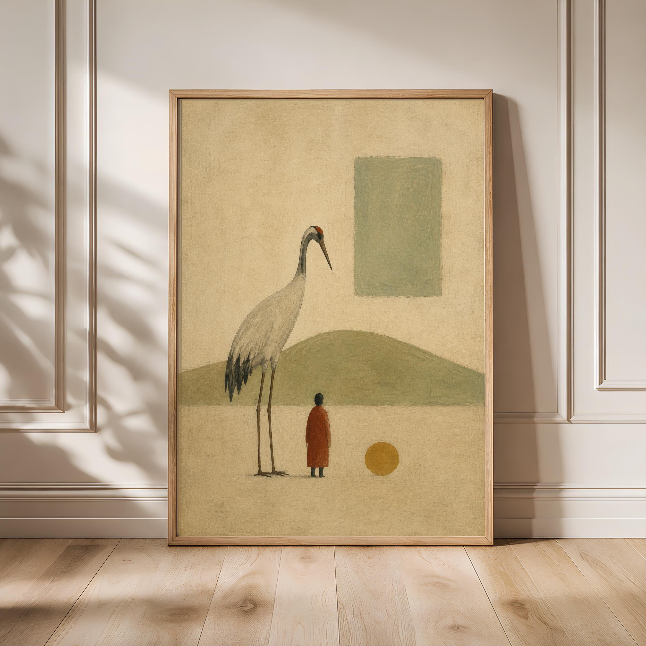 Crane Circle Wall Art, Naive Folk Painting – Calm Wall Art by Artsify - Image 1