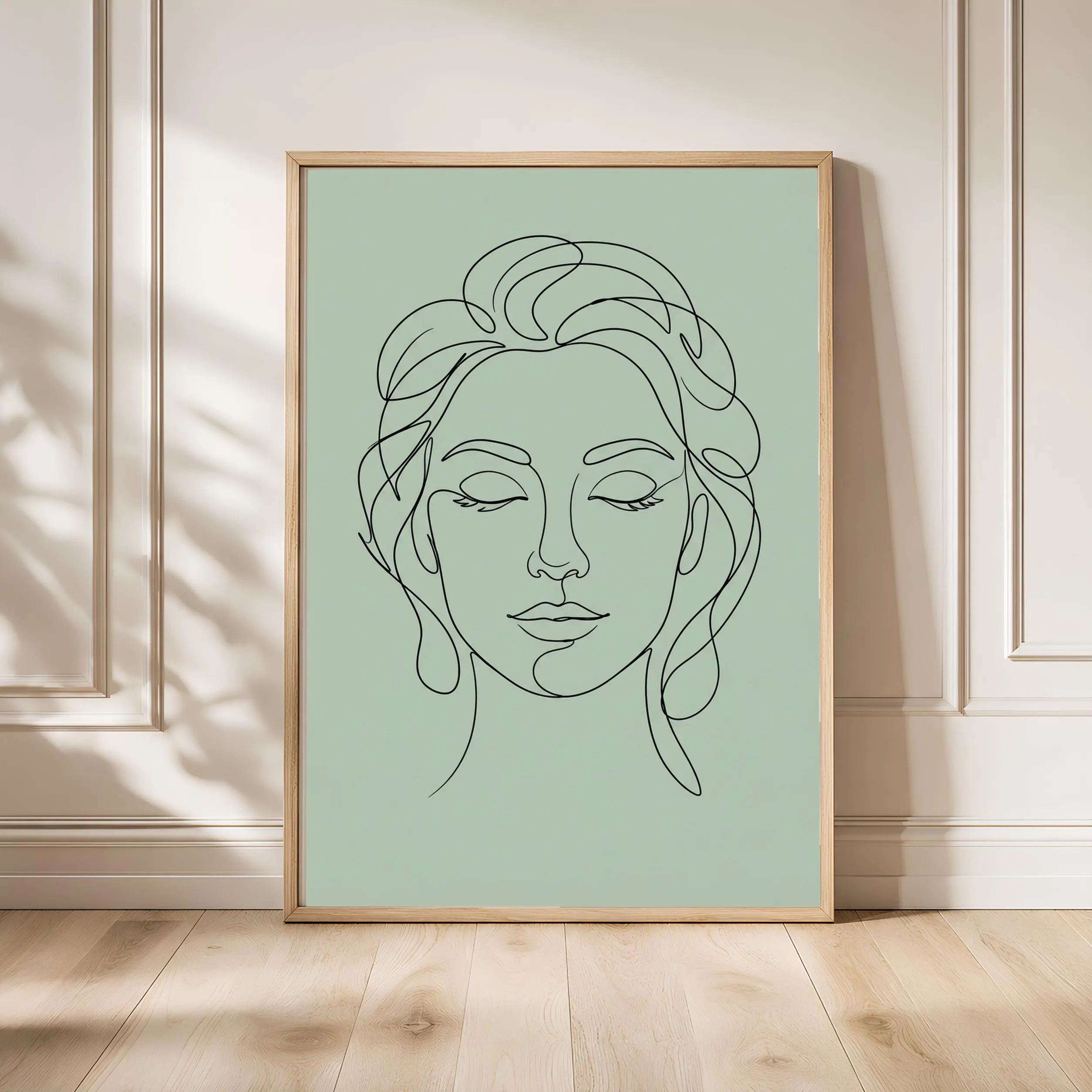 Line Art Face Print, Minimalist One Line Portrait Poster, Sage Wall Art, Modern Art Gift – Calm Wall Art by Artsify - Image 1