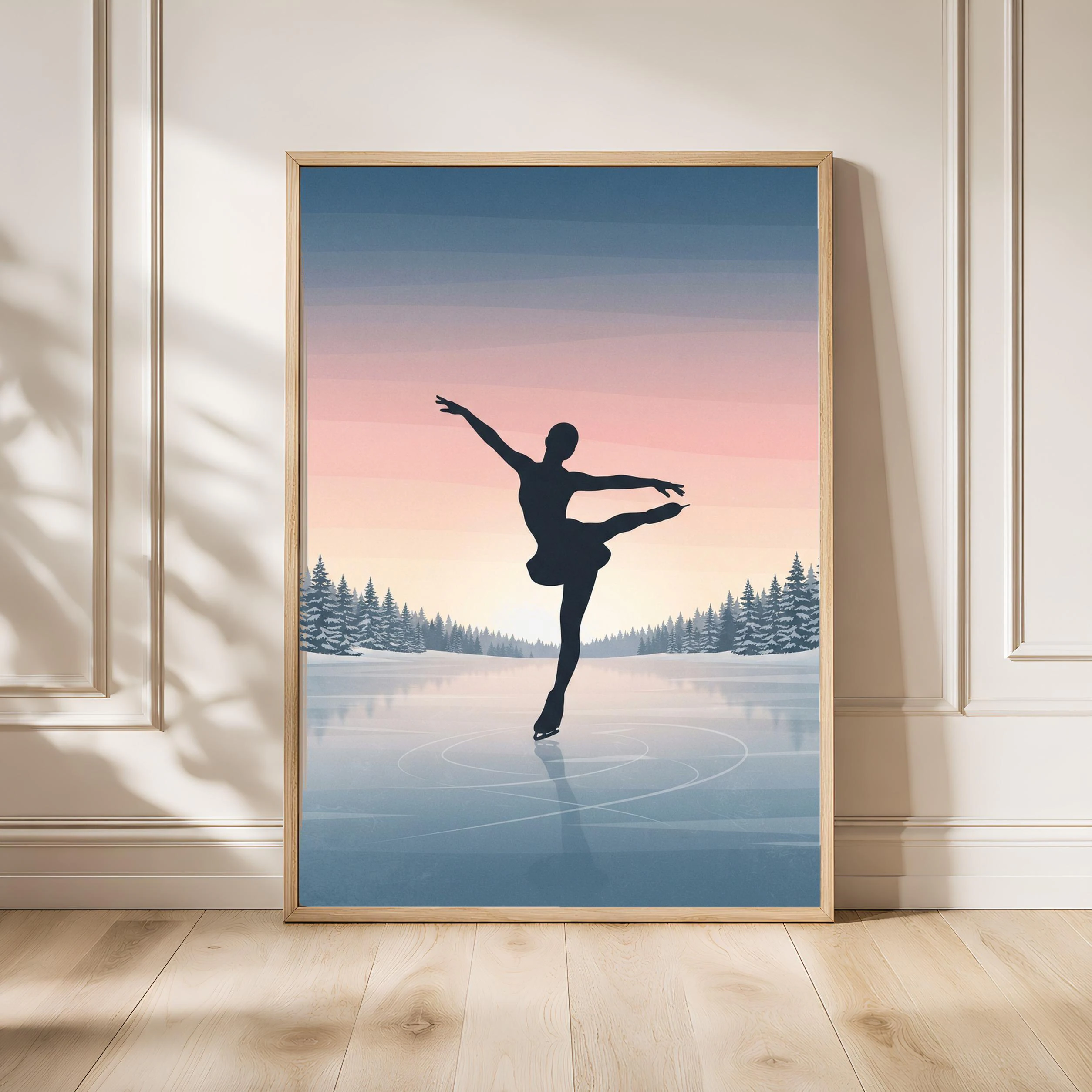 Ice Skater Print, Winter Scene Poster, Dusty Blue Wall Art, Skating Gift, Housewarming Gift – Calm Wall Art by Artsify - Image 1