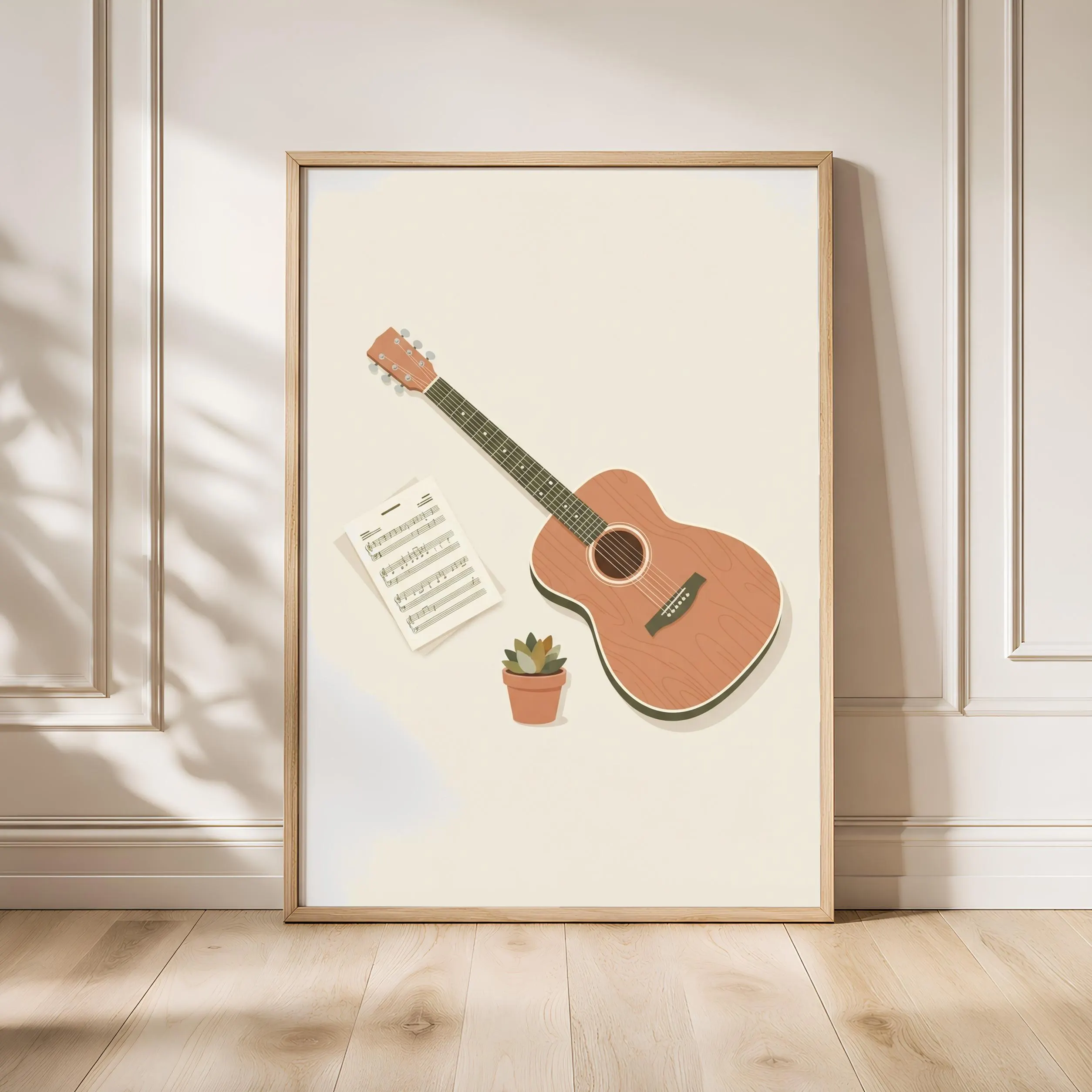 Acoustic Guitar Print, Japandi Music Room Poster, Terracotta Wall Art, Musician Gift, Housewarming Gift – Calm Wall Art by Artsify - Image 1