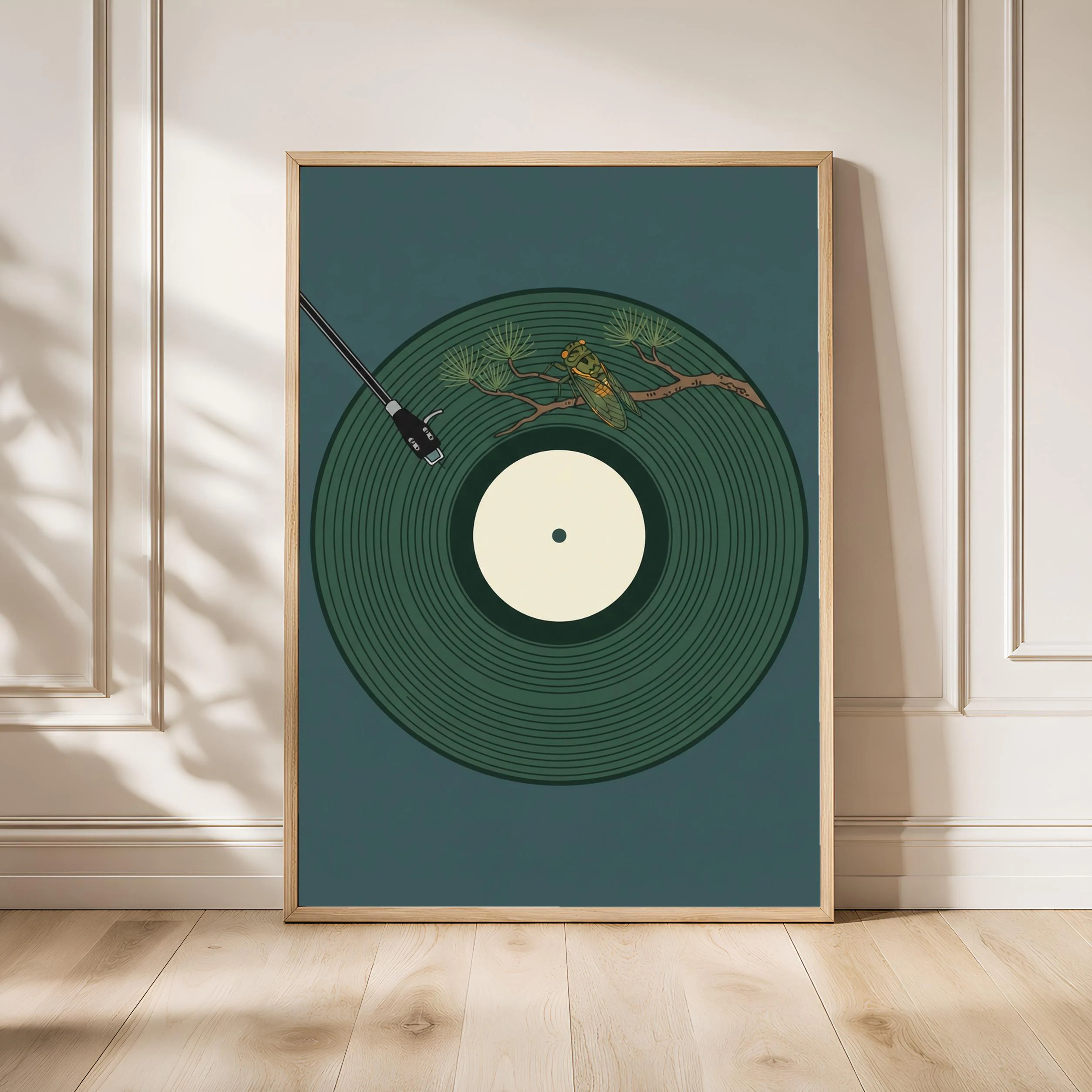 Cicada Vinyl Record Print, Japanese Summer Music Poster, Forest Green Wall Art, Zen Gift – Calm Wall Art by Artsify - Image 1