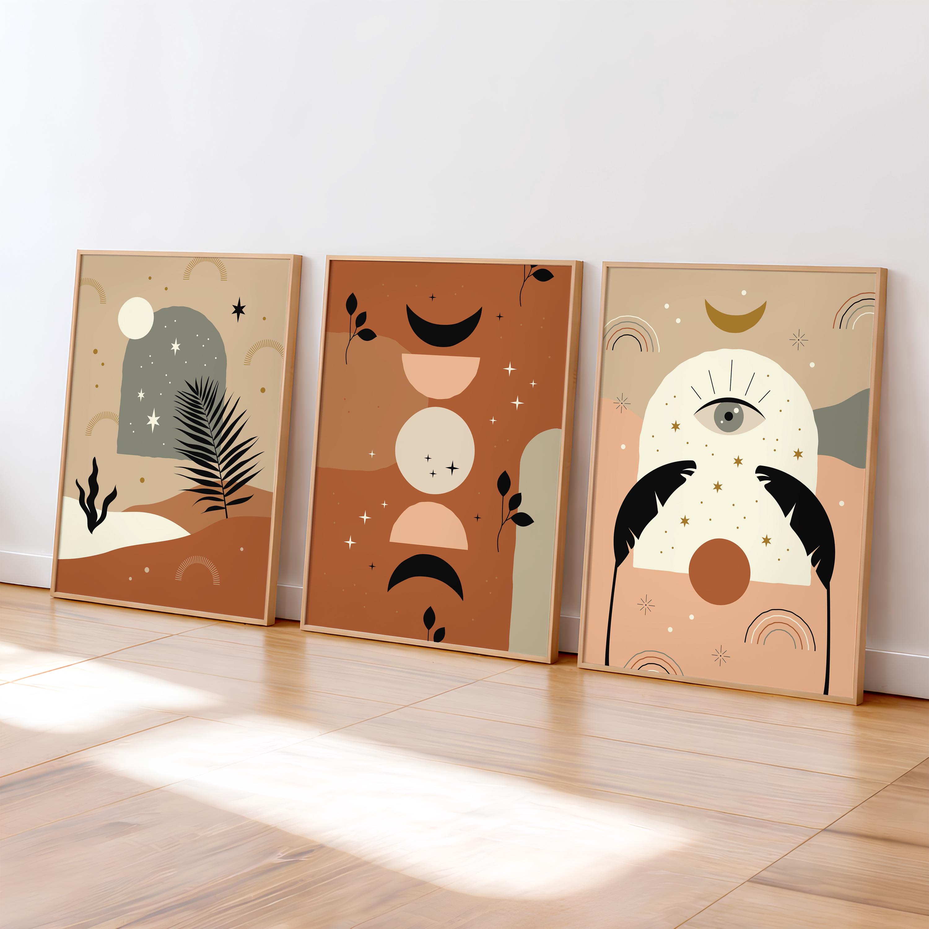 Boho Abstract Wall Art Set of 3, Neutral Celestial Posters, Modern Minimal Wall Decor, Earth Tone Art Prints, A0/A1/A2/A3/A4 – Calm Wall Art by Artsify - Image 1