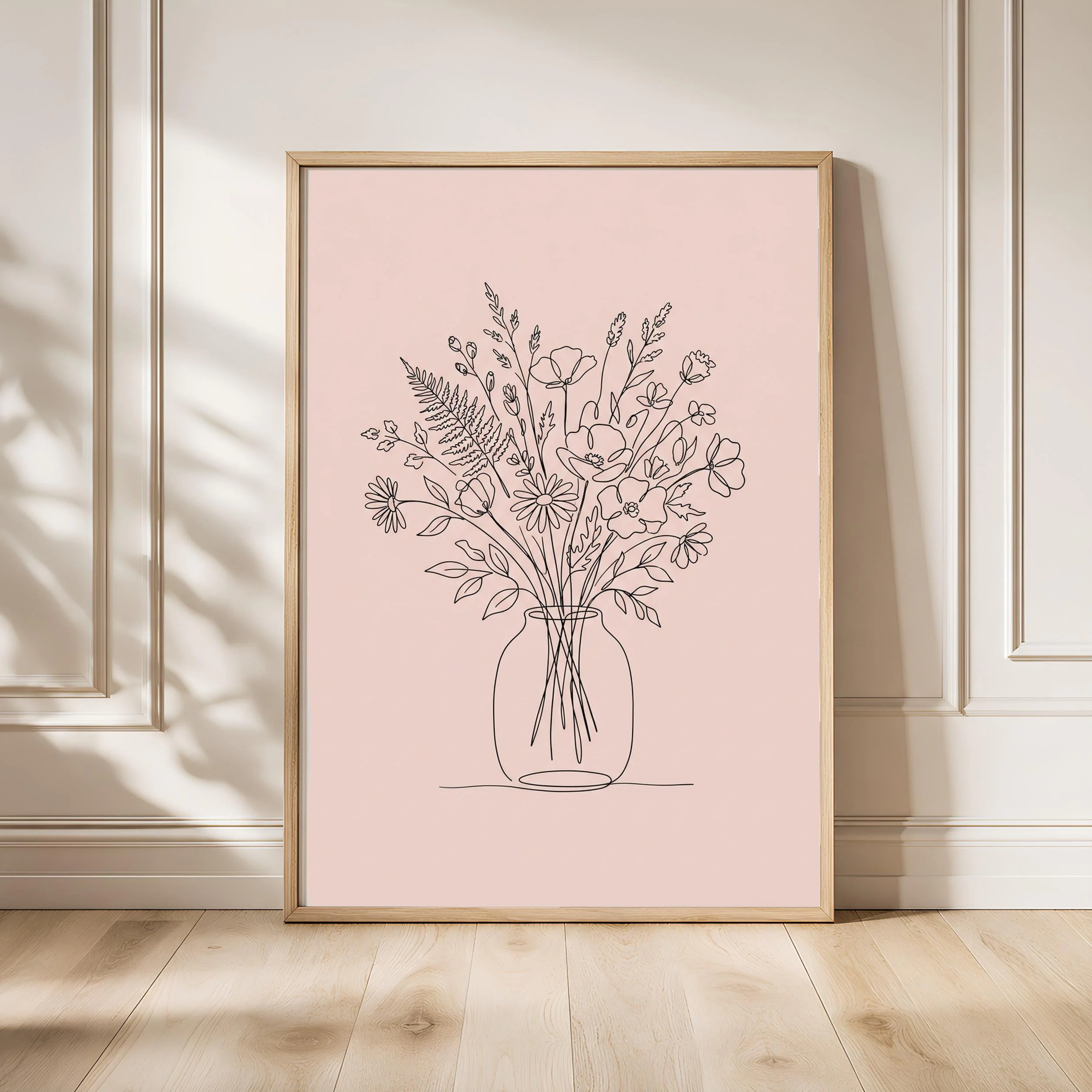 Line Art Bouquet Print, Minimalist One Line Botanical Poster, Blush Wall Art, Modern Art Gift – Calm Wall Art by Artsify - Image 1