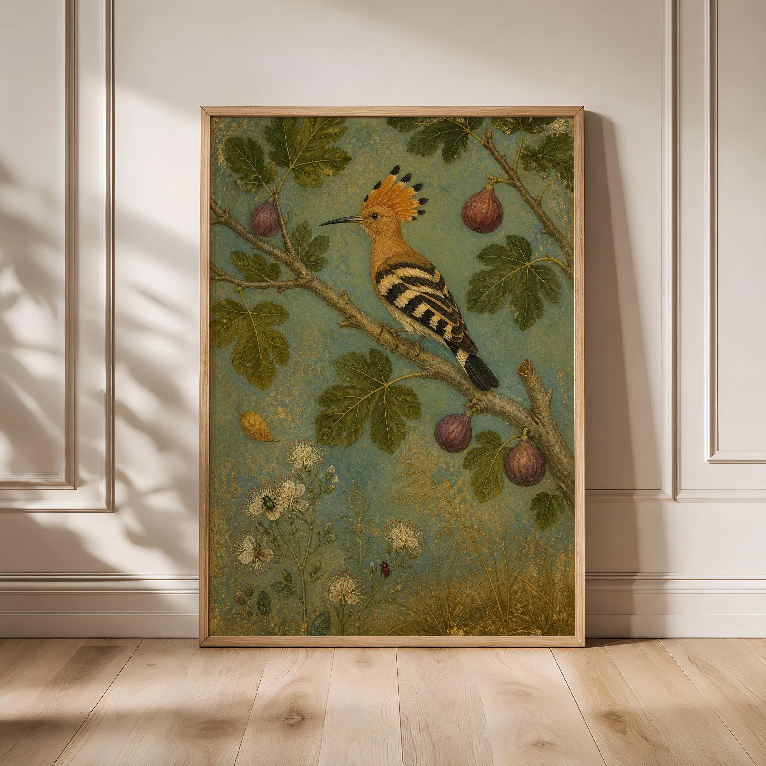 Hoopoe Bird Wall Art, Persian Miniature Inspired Painting, Fig Garden Print, Housewarming Gift – Calm Wall Art by Artsify - Image 1