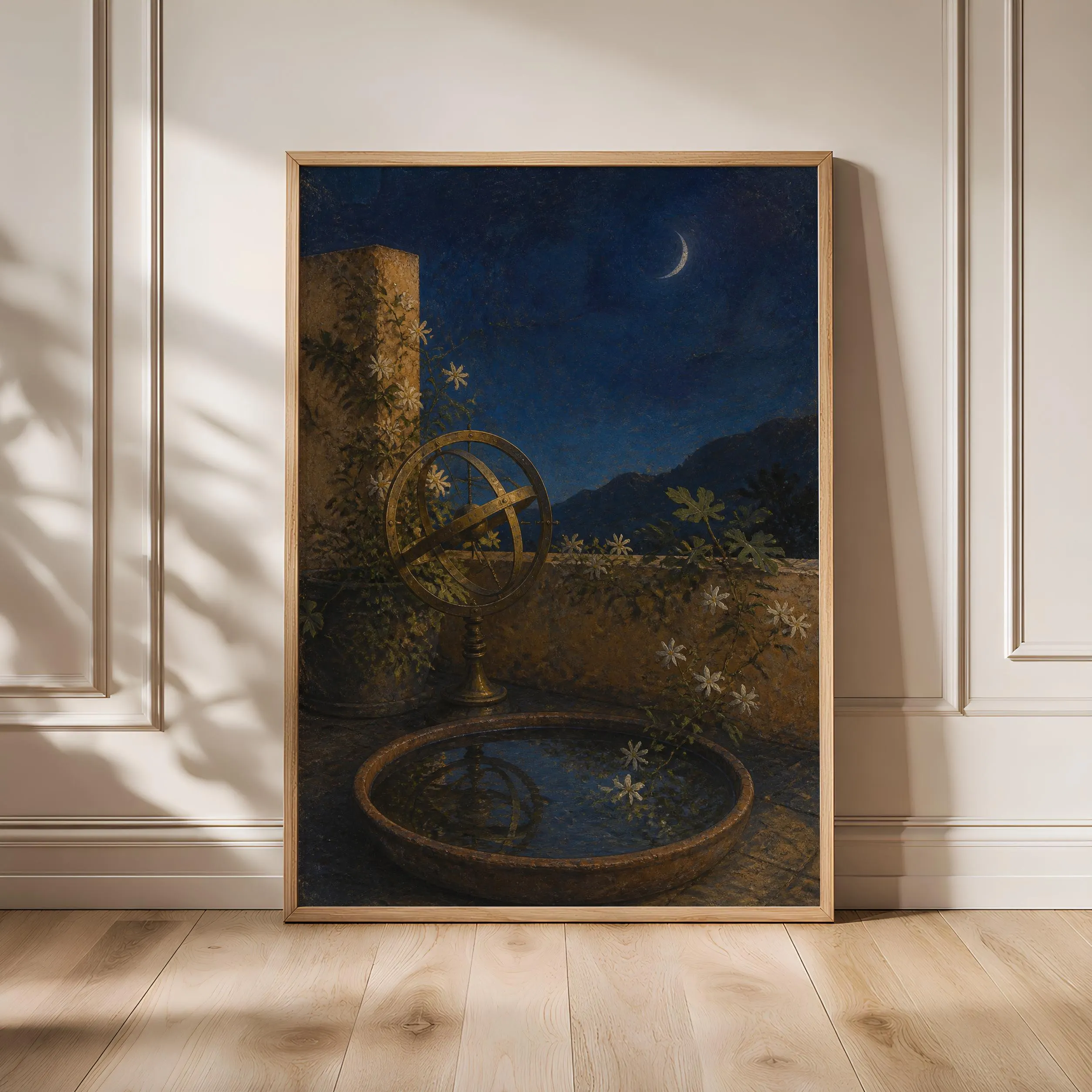 Armillary Sphere Wall Art, Vintage Celestial Painting, Dark Academia Garden Print, Housewarming Gift – Calm Wall Art by Artsify - Image 1