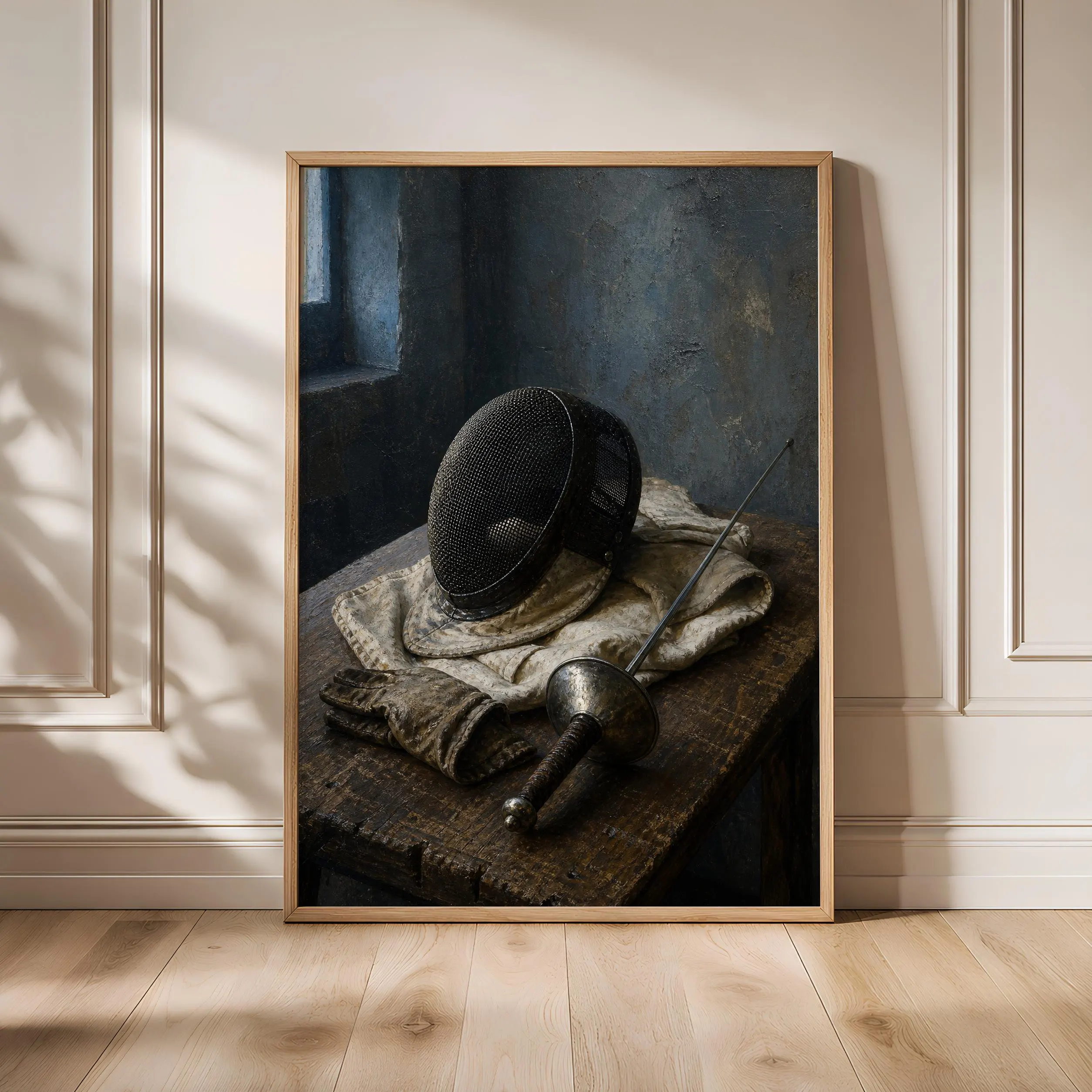 Vintage Fencing Print, Sport Still Life Wall Art, Fencing Mask Poster, Athletic Decor, Housewarming Gift – Calm Wall Art by Artsify - Image 1