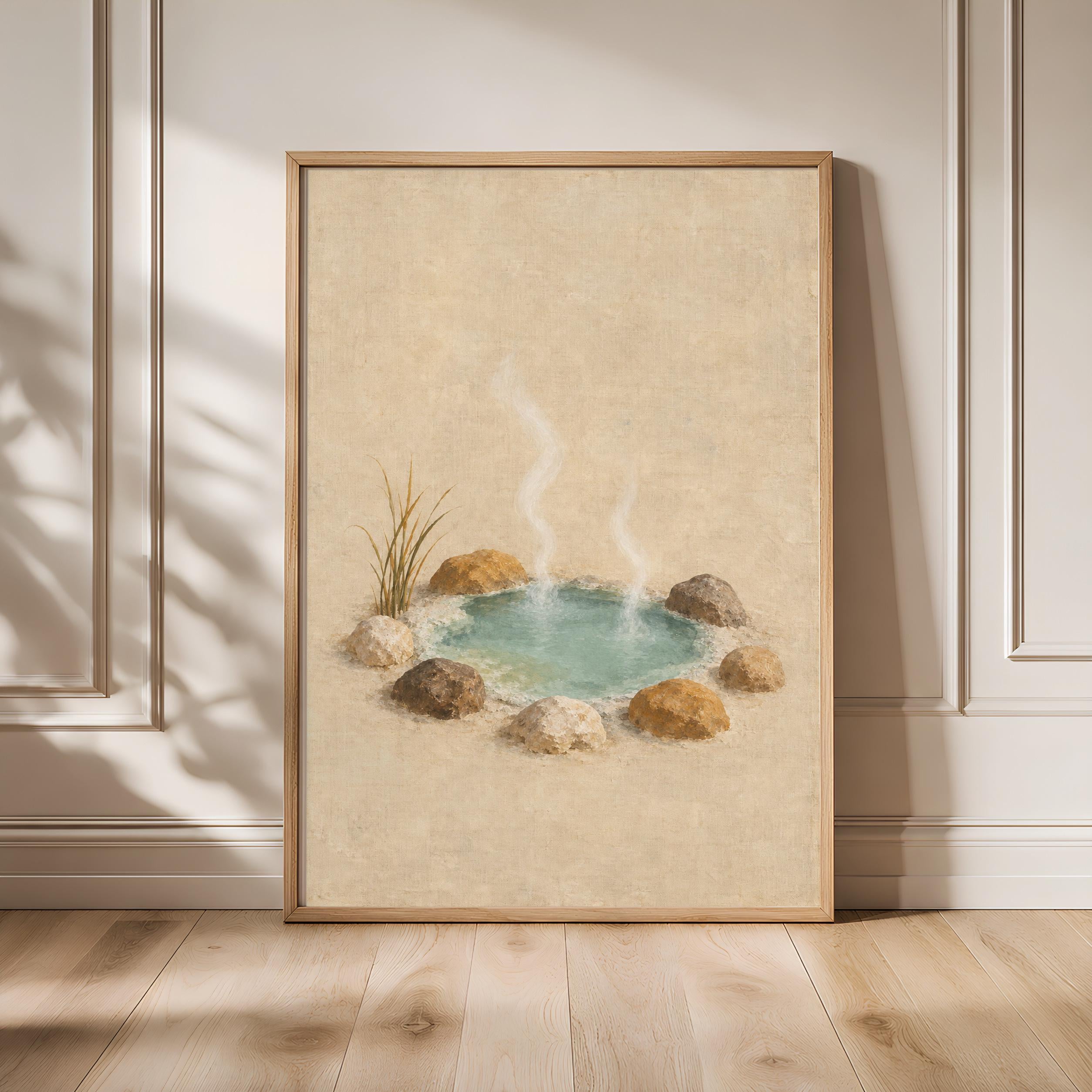 Mineral Spring Wall Art, Warm Wabi Sabi Japandi Landscape Painting – Calm Wall Art by Artsify - Image 1