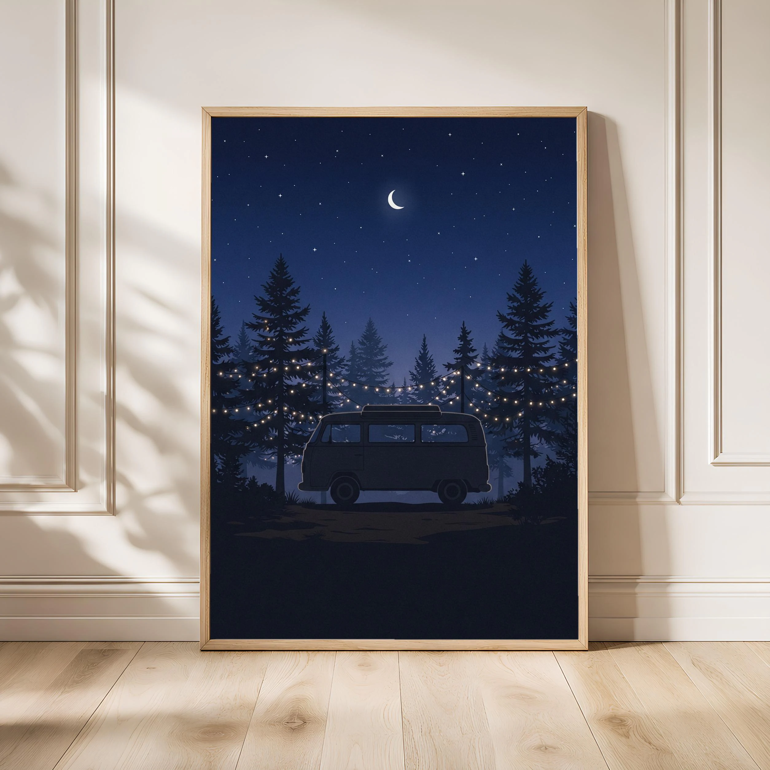 Retro Camper Van Print, Starry Night Camping Poster, Navy Wall Art, Vanlife Decor, Housewarming Gift – Calm Wall Art by Artsify - Image 1