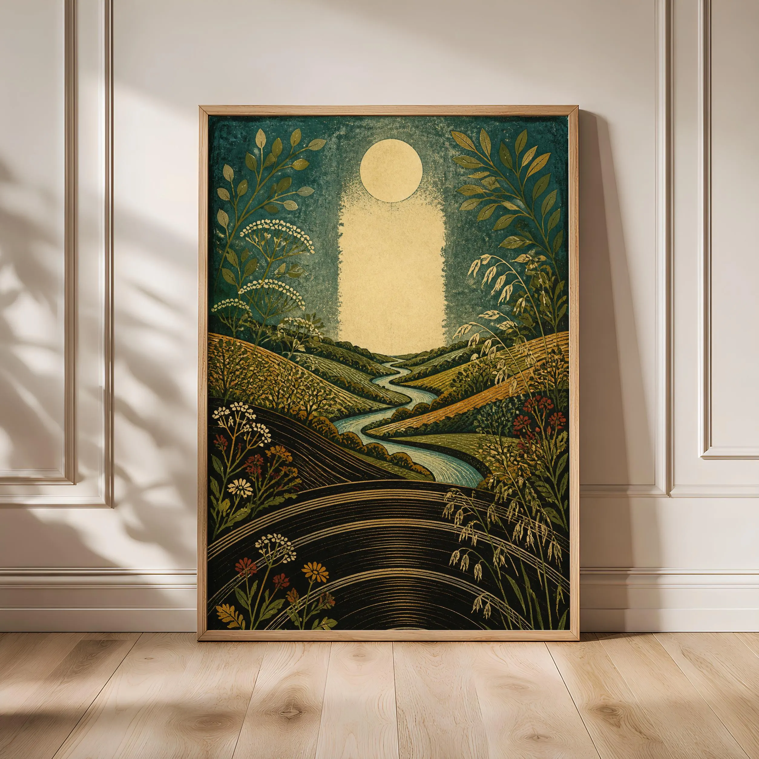 Vinyl Groove Landscape Print, Arts and Crafts Music Room Poster, Green Wall Art, Vinyl Lover Gift – Calm Wall Art by Artsify - Image 1