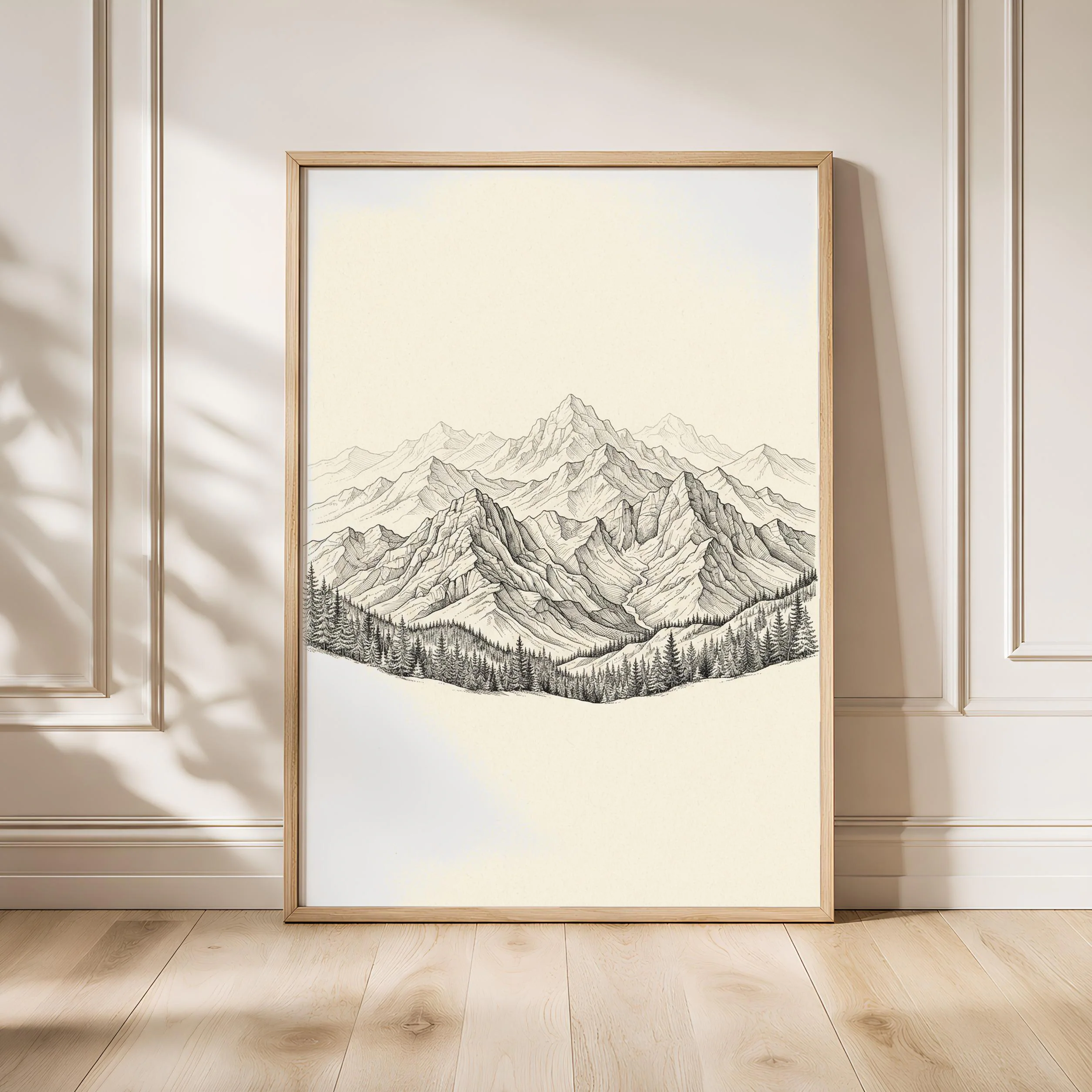 Mountain Forest Line Art Print, Pine Treeline Ink Sketch, Alpine Poster, Office Decor, Housewarming Gift – Calm Wall Art by Artsify - Image 1