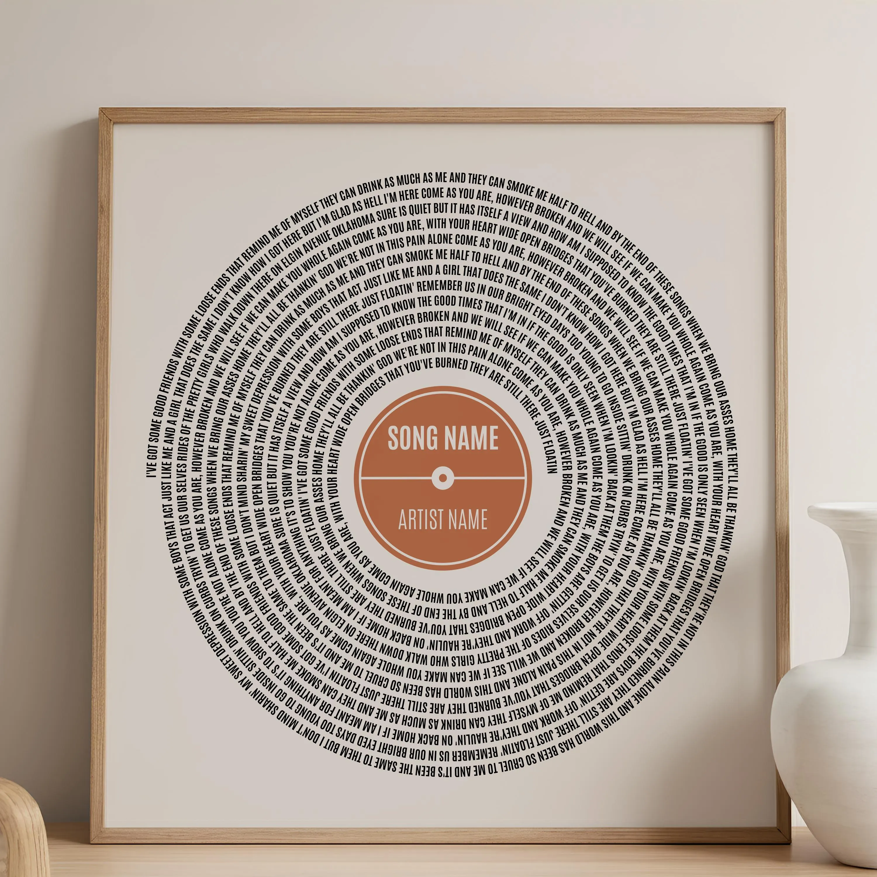 Custom Vinyl Lyrics Print, Personalised Music Poster, Customizable Music Gift, Anniversary Gift, Wedding Song Dance, Valentine's Gift β Calm Wall Art by Artsify - Image 1