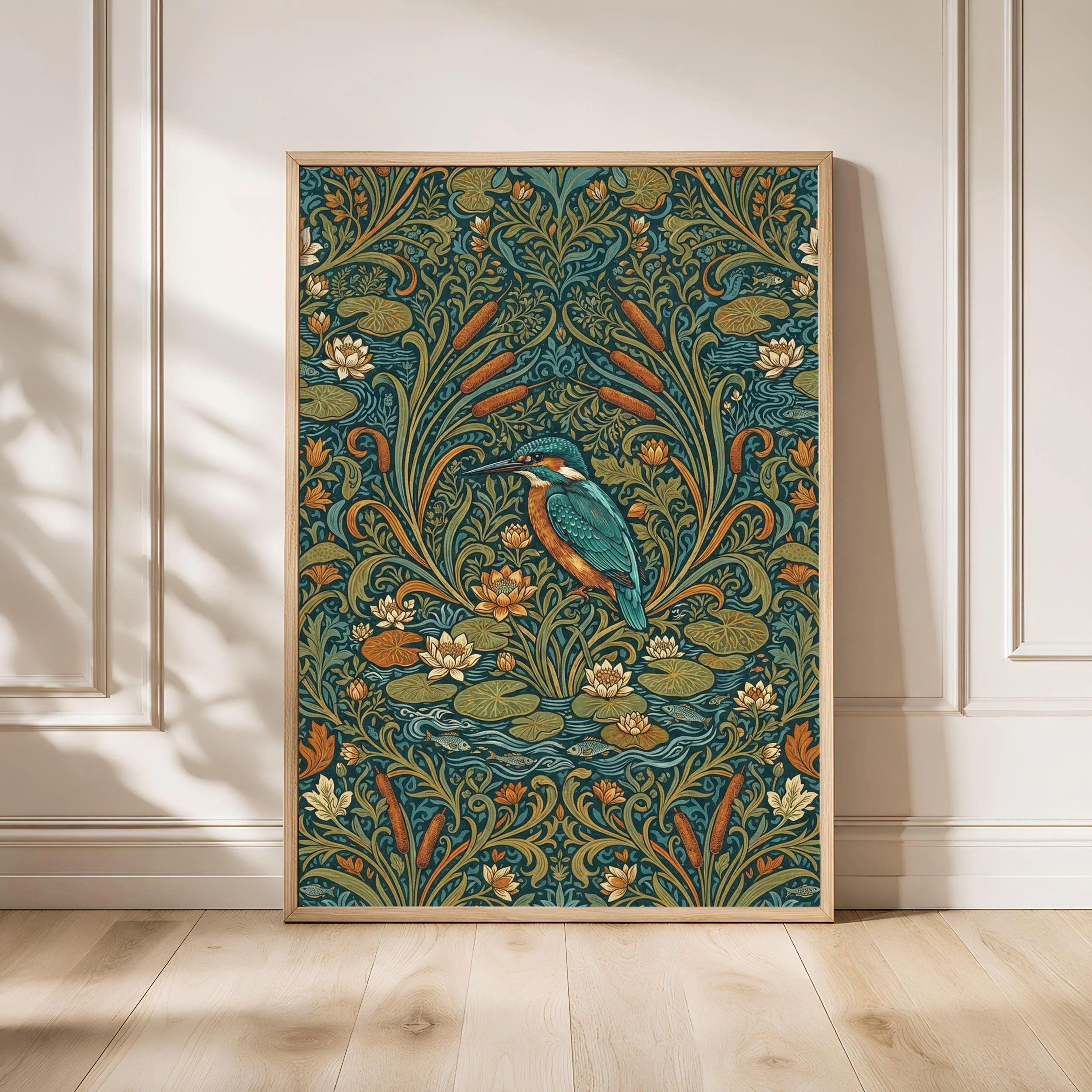William Morris Style Print, Arts and Crafts Kingfisher Poster, Water Lily Wall Art, Living Room Decor, Housewarming Gift – Calm Wall Art by Artsify - Image 1