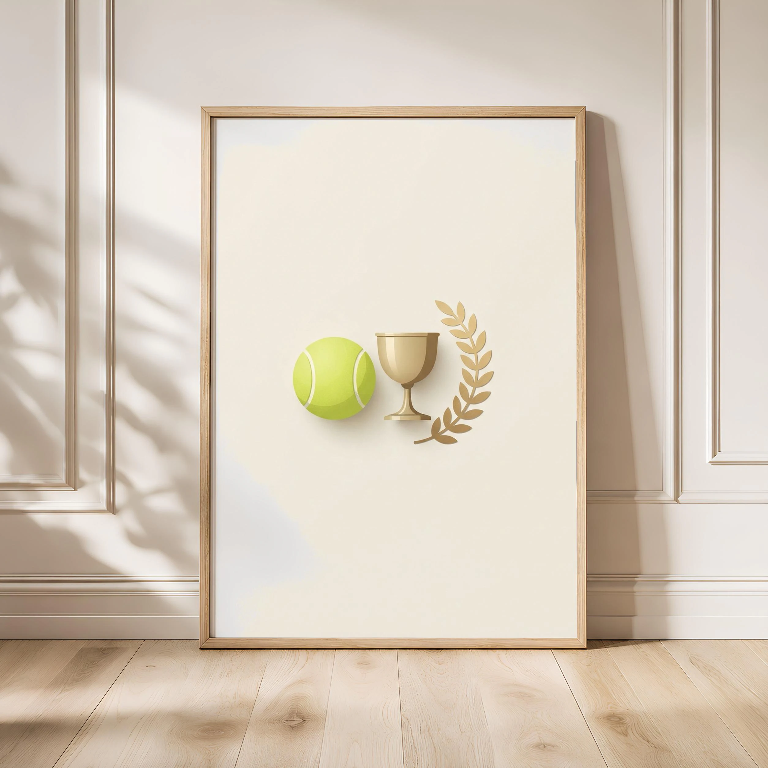 Tennis Trophy Print, Preppy Japandi Poster, Navy Wall Art, Tennis Gift, Housewarming Gift – Calm Wall Art by Artsify - Image 1