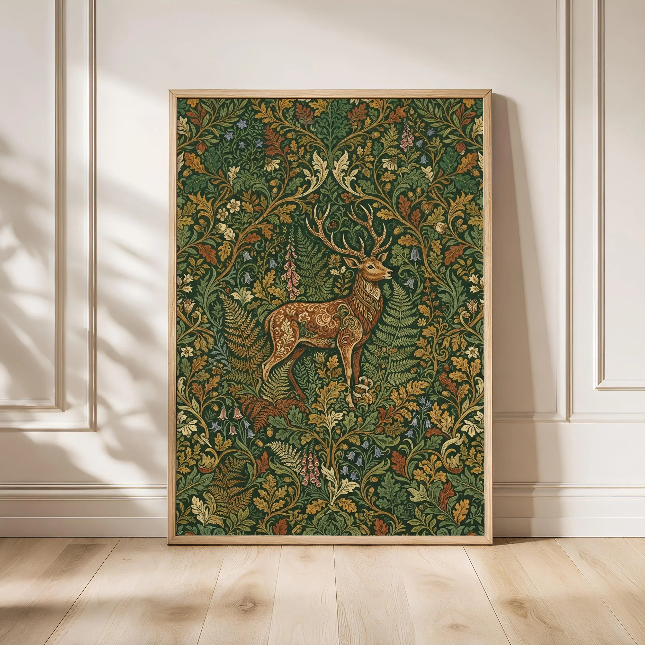 William Morris Style Print, Arts and Crafts Stag Poster, Forest Fern Wall Art, Office Decor, Housewarming Gift – Calm Wall Art by Artsify - Image 1