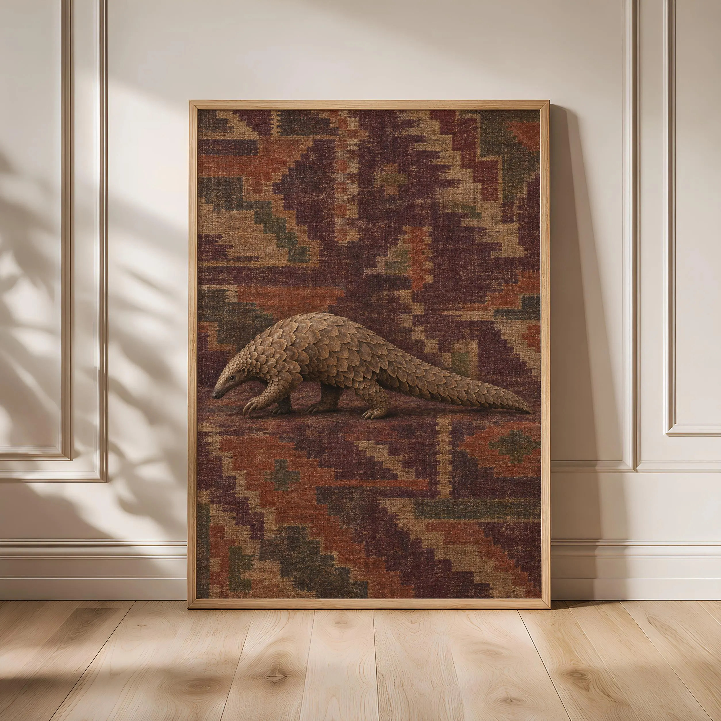 Pangolin Wall Art, Antique Kilim Wildlife Portrait Painting – Calm Wall Art by Artsify - Image 1