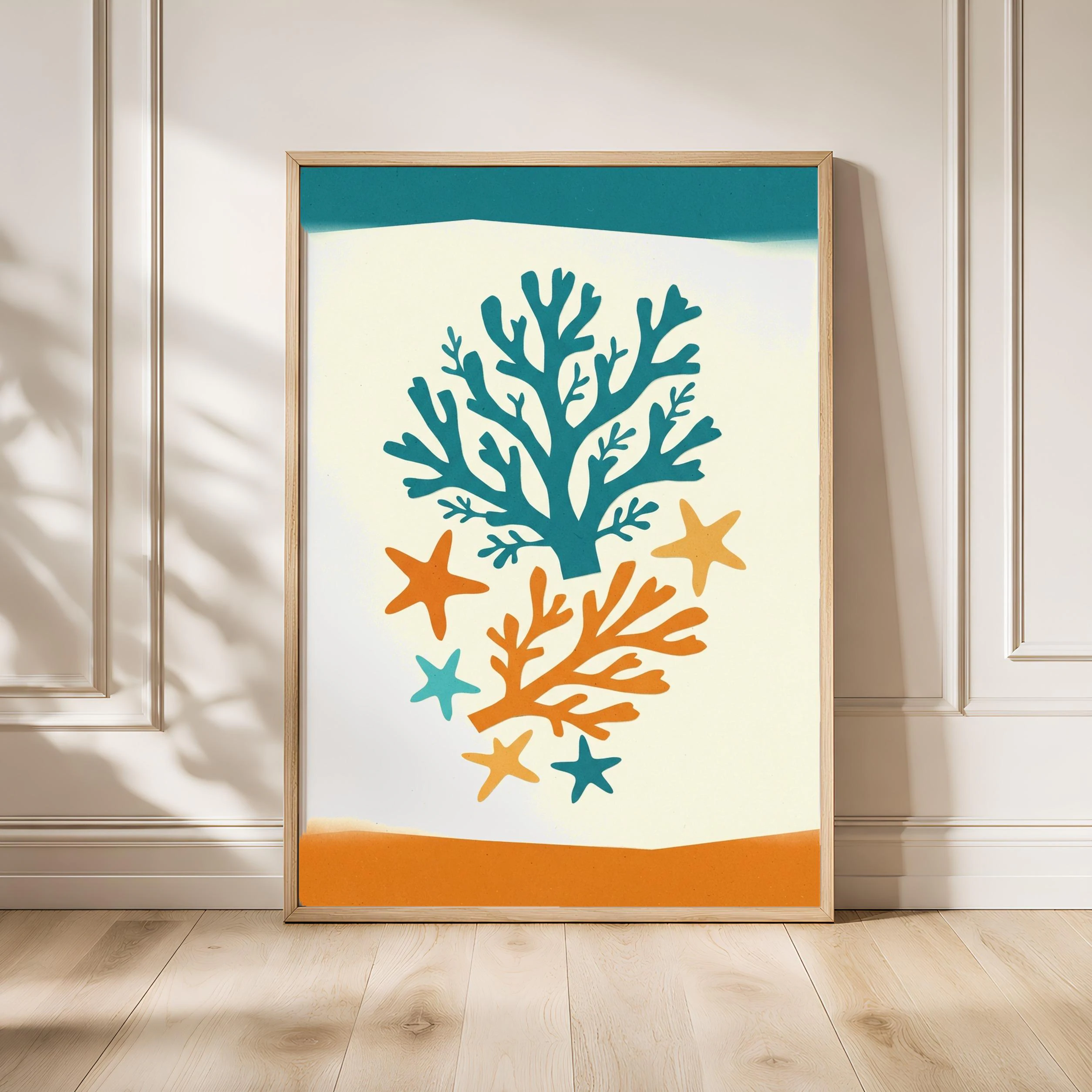 Matisse Style Wall Art, Coral Reef Collage Poster, Ocean Cut Paper Print, Bathroom Decor, Housewarming Gift – Calm Wall Art by Artsify - Image 1