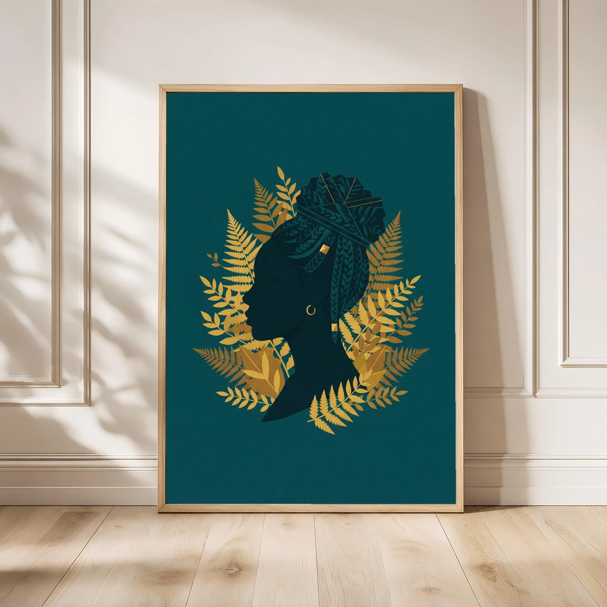 Box Braids Wall Art, Afrocentric Silhouette Poster, Fern Botanical Print, Bedroom Decor, Housewarming Gift – Calm Wall Art by Artsify - Image 1