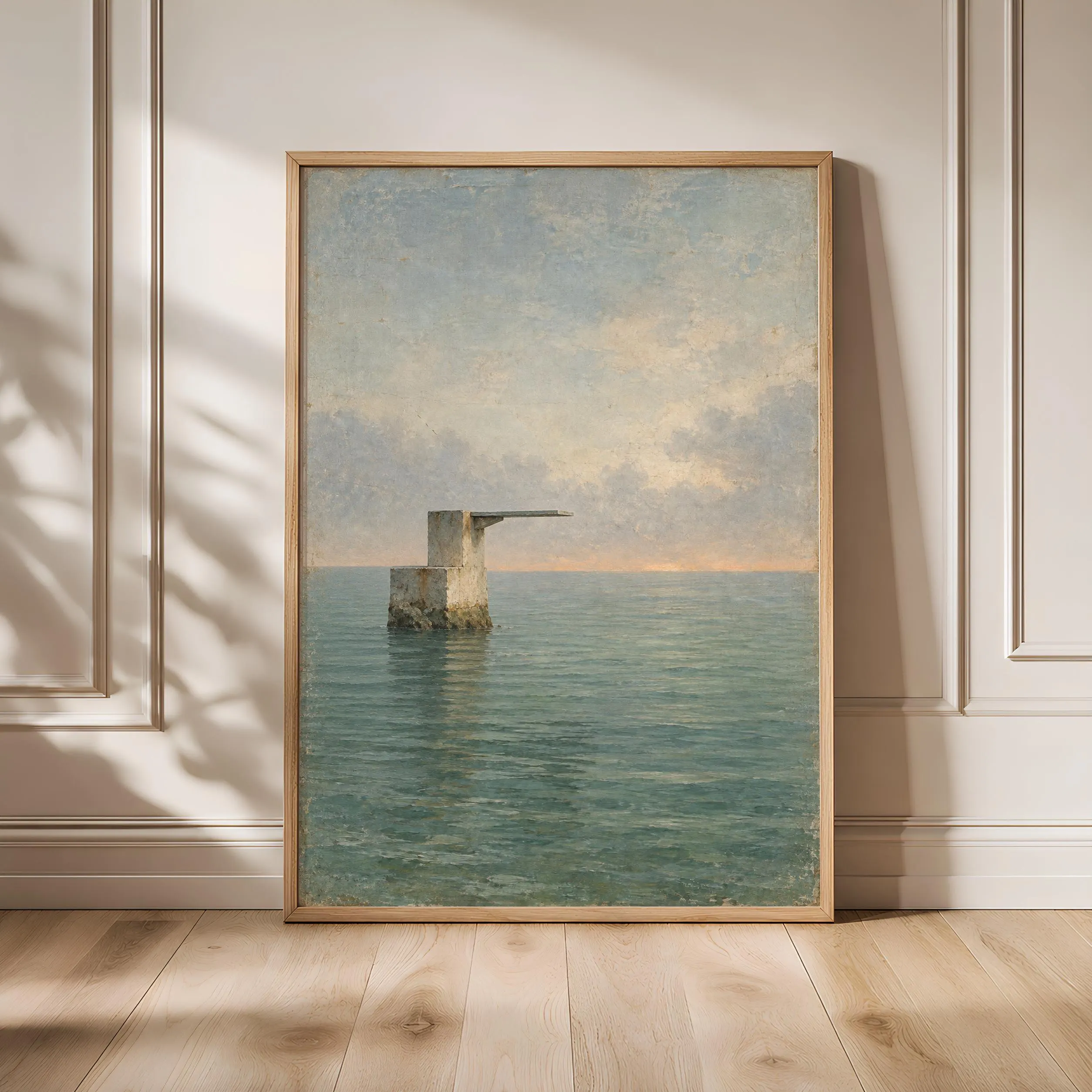 Empty Sea Platform Print, Minimal Dawn Swim Club Painting – Calm Wall Art by Artsify - Image 1