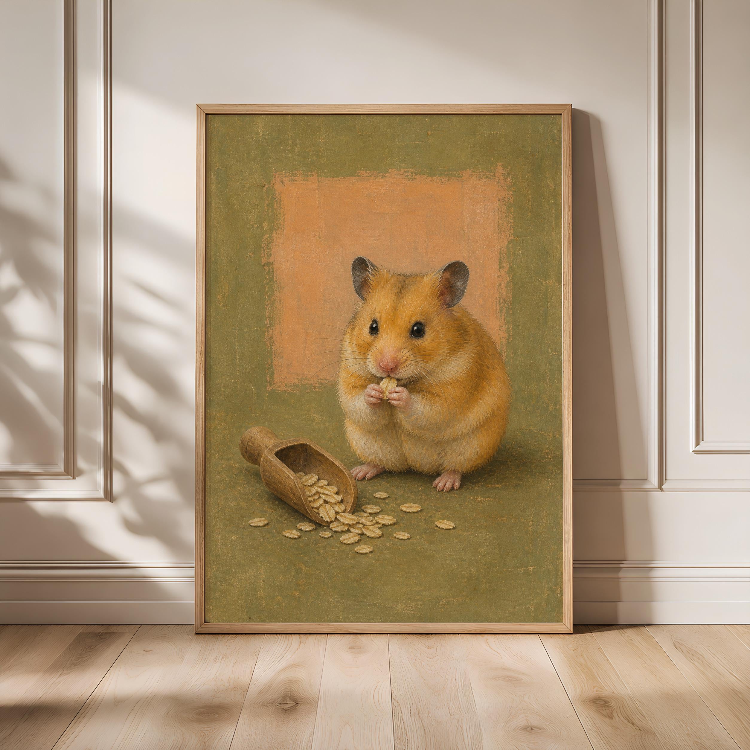 Funny Hamster Kitchen Art, Oat Scoop Pet, Minimalist Animal Print – Calm Wall Art by Artsify - Image 1