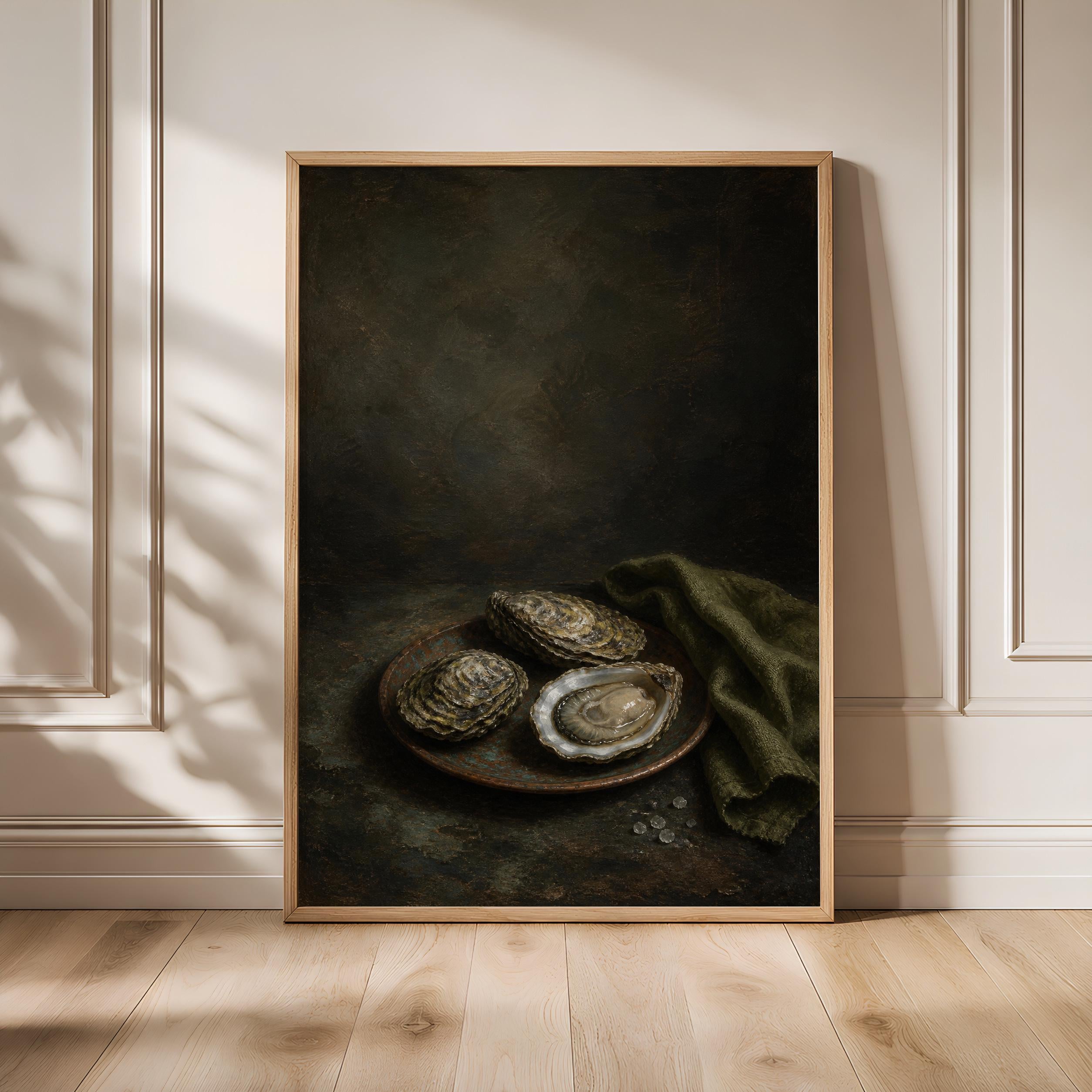 Oyster Still Life Print, Vintage Oil Painting Wall Art, Coastal Kitchen Poster, Housewarming Gift – Calm Wall Art by Artsify - Image 1