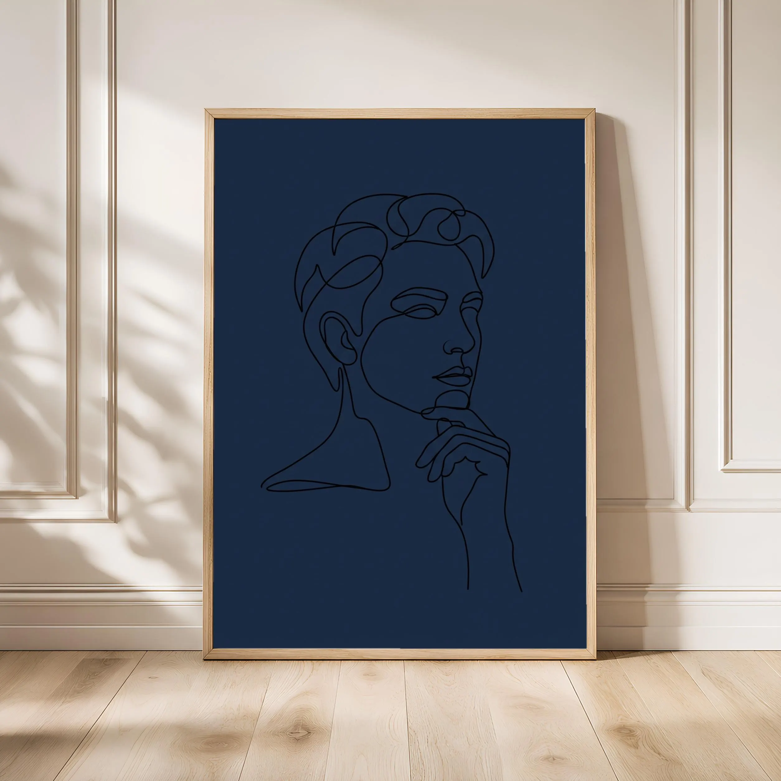 Line Art Face Print, Minimalist One Line Portrait Poster, Navy Wall Art, Modern Art Gift – Calm Wall Art by Artsify - Image 1