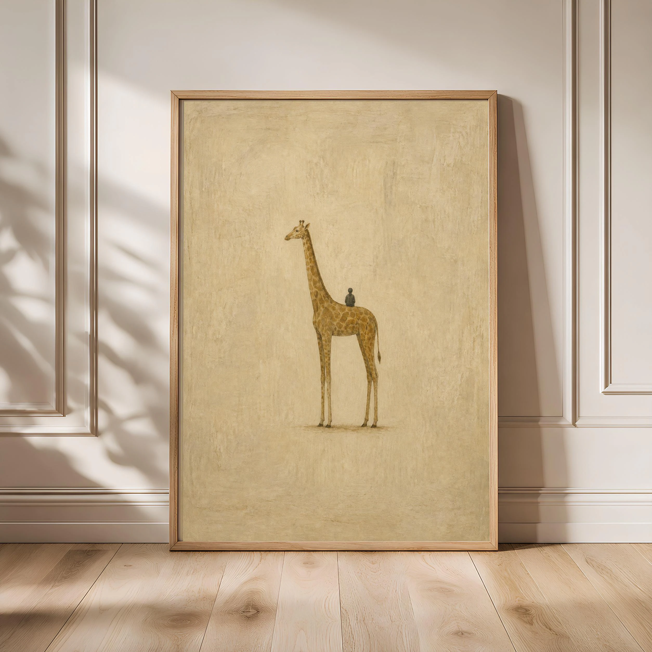 Giraffe Traveler Wall Art, Minimal Surreal Folk Animal Poster – Calm Wall Art by Artsify - Image 1