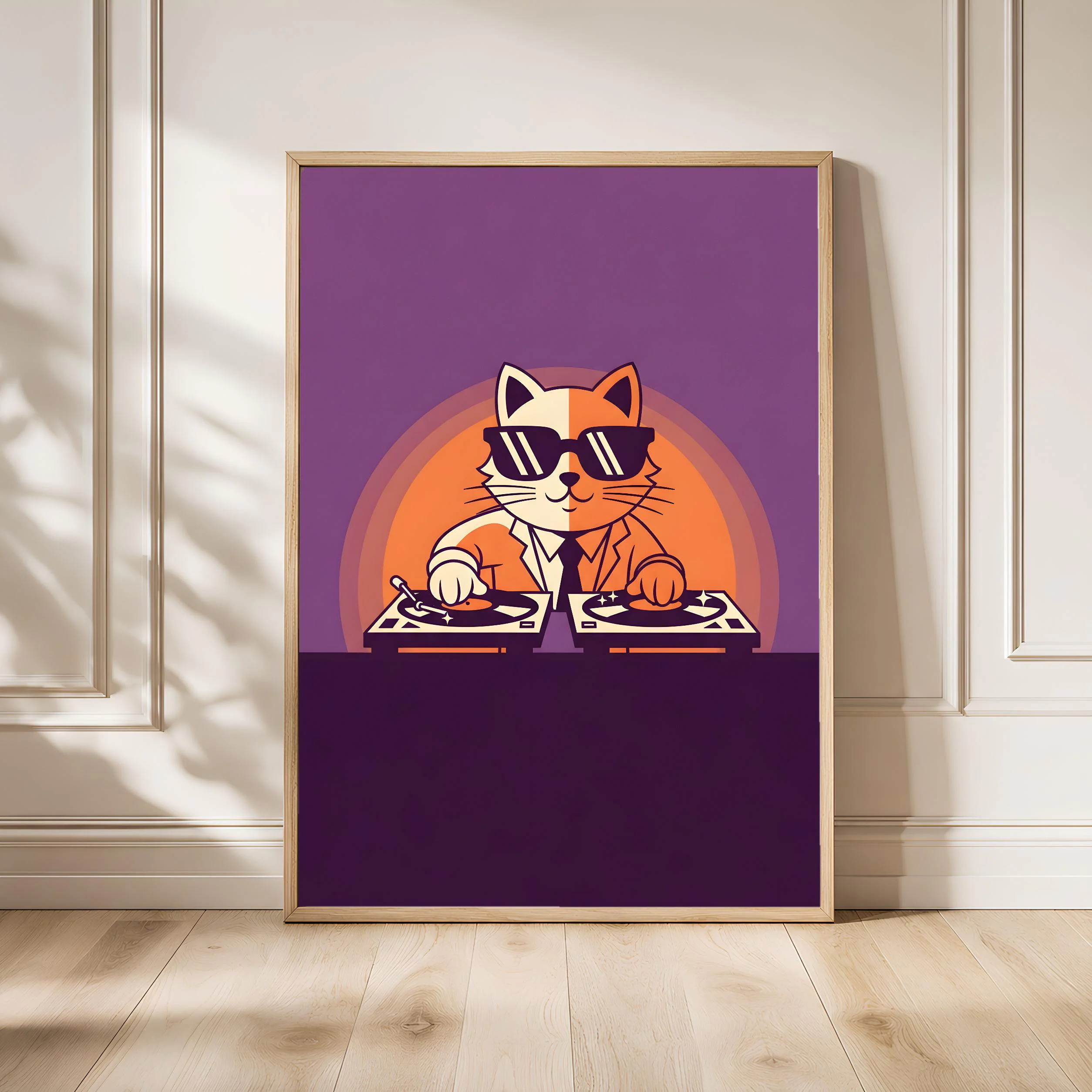 Cat DJ Art Print, Funny Music Poster, Retro Vinyl Wall Art, Quirky Living Room Decor, Music Lover Gift, Housewarming Gift – Calm Wall Art by Artsify - Image 1