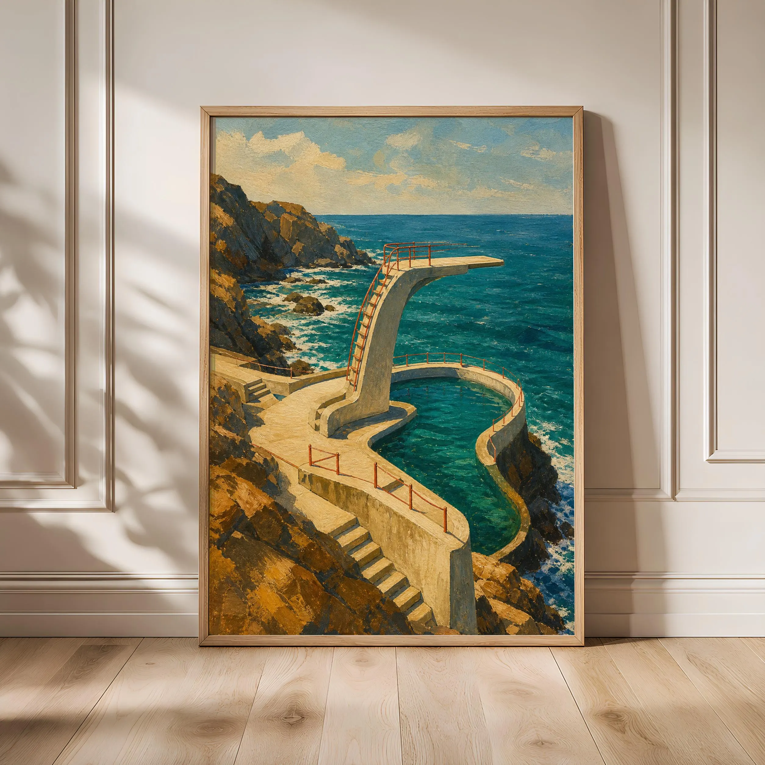 Sea Pool Diving Print, Classic Swimming Wall Art, Coastal Bath House Poster, Retro Summer Decor, Housewarming Gift – Calm Wall Art by Artsify - Image 1
