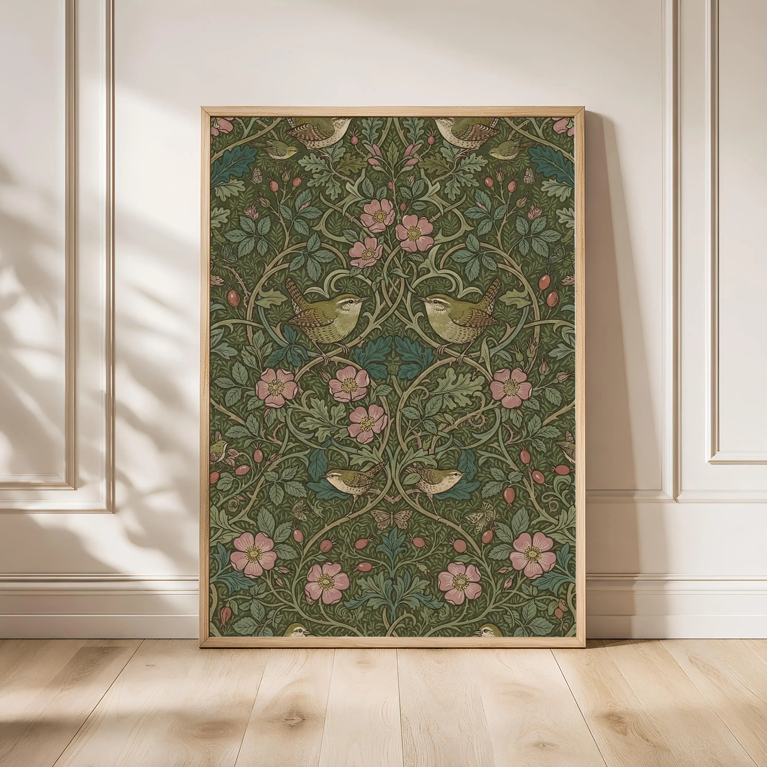 William Morris Style Print, Arts and Crafts Wren Poster, Dog Rose Wall Art, Kitchen Decor, Housewarming Gift – Calm Wall Art by Artsify - Image 1
