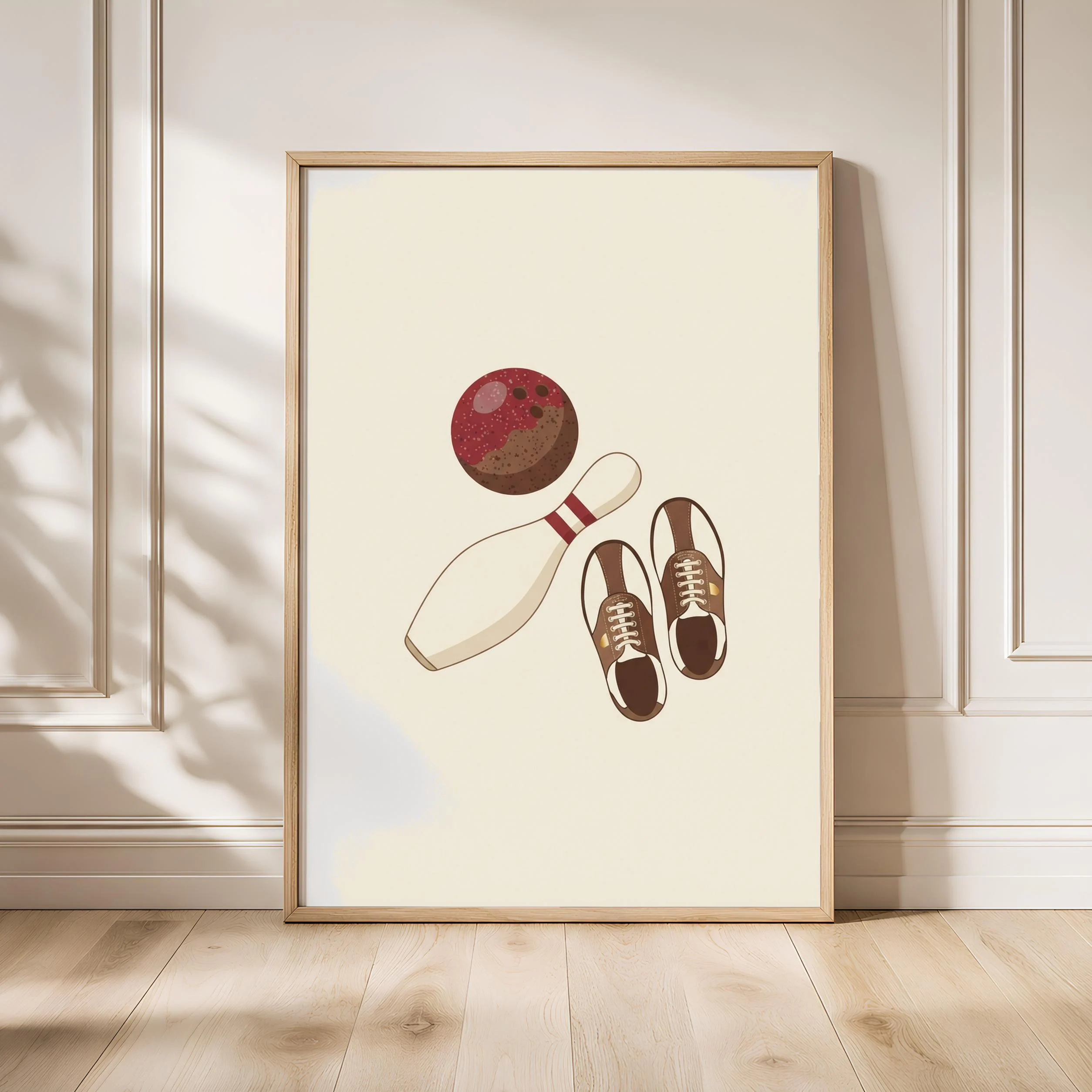 Retro Bowling Print, Japandi Game Room Poster, Burgundy Wall Art, Bowling Gift, Housewarming Gift – Calm Wall Art by Artsify - Image 1