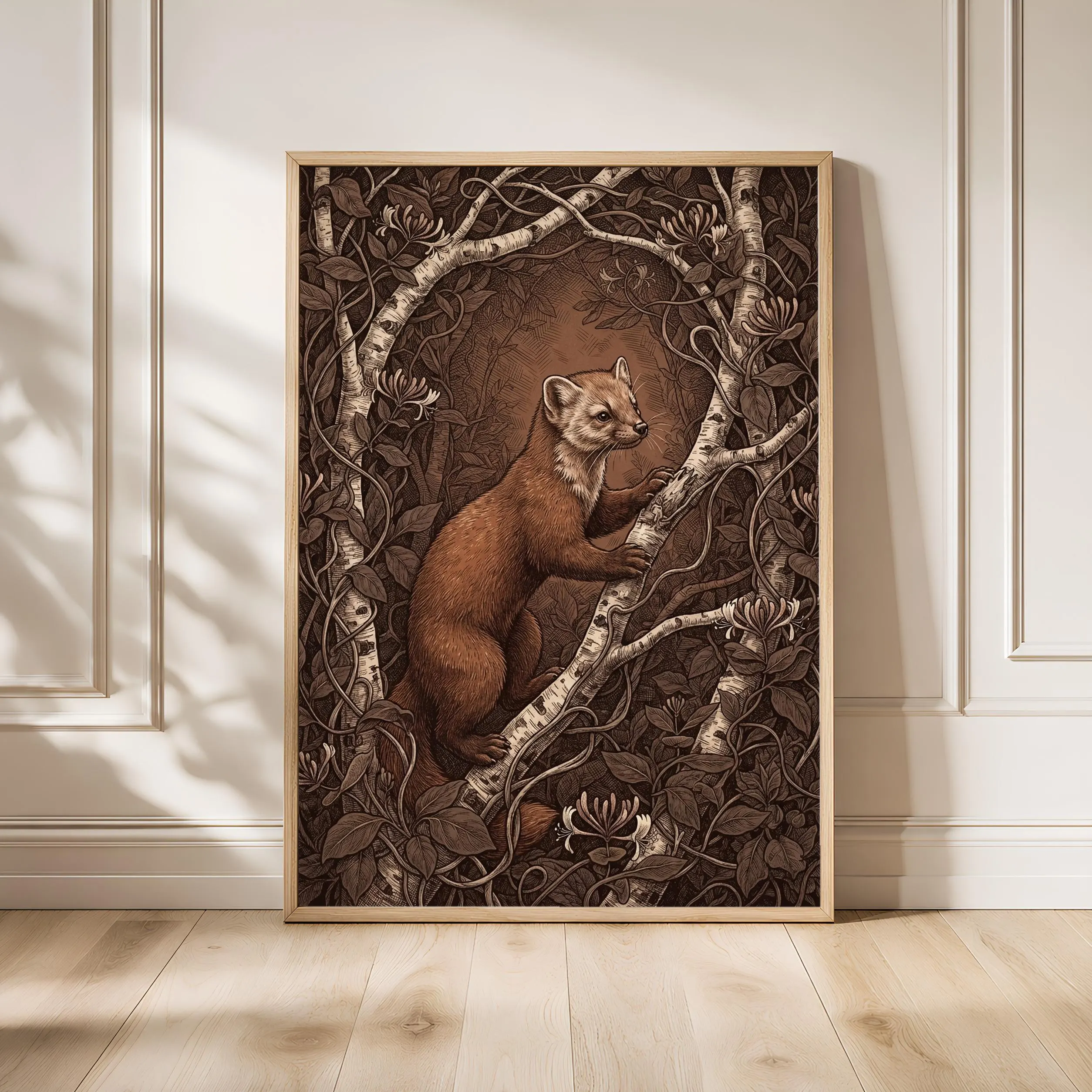 Vintage Pine Marten Print, Woodland Animal Wall Art, Arts and Crafts Wildlife Poster, Dark Cottagecore Decor, Housewarming Gift – Calm Wall Art by Artsify - Image 1