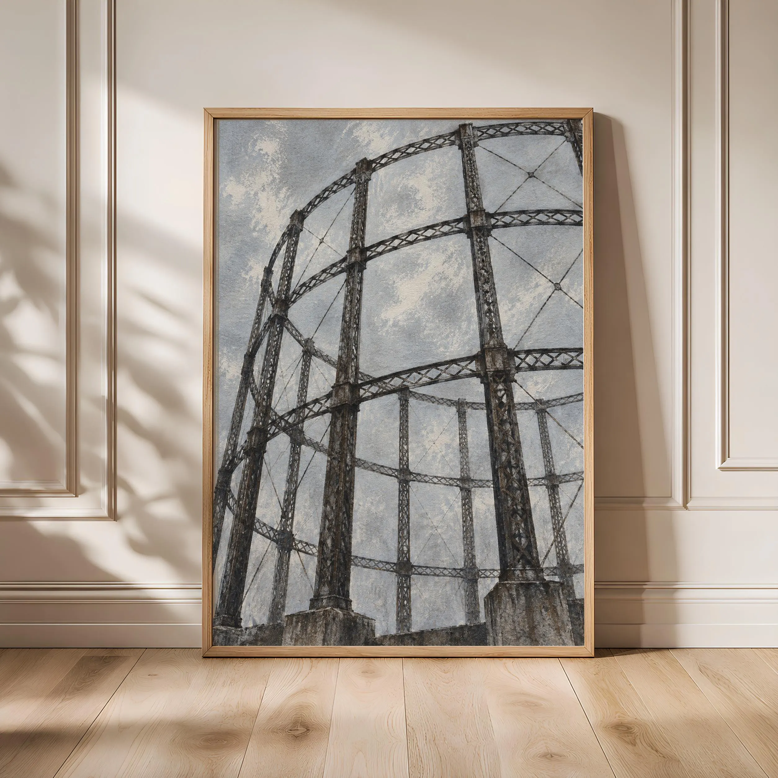 Gas Holder Wall Art, Vintage Industrial Architecture Painting – Calm Wall Art by Artsify - Image 1