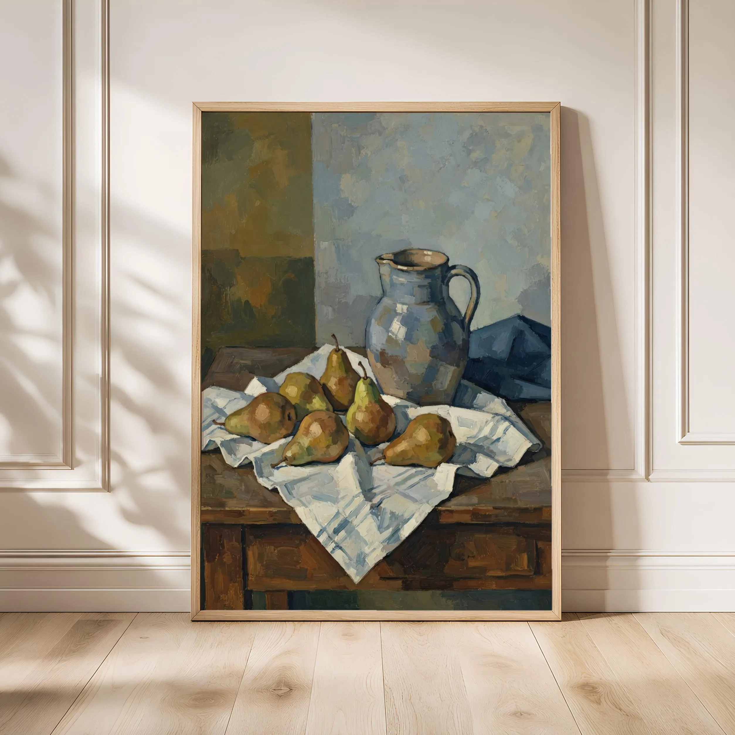 Cezanne Style Pear Still Life Print, Post Impressionist Wall Art, Ceramic Jug Poster, Dining Room Decor, Housewarming Gift – Calm Wall Art by Artsify - Image 1