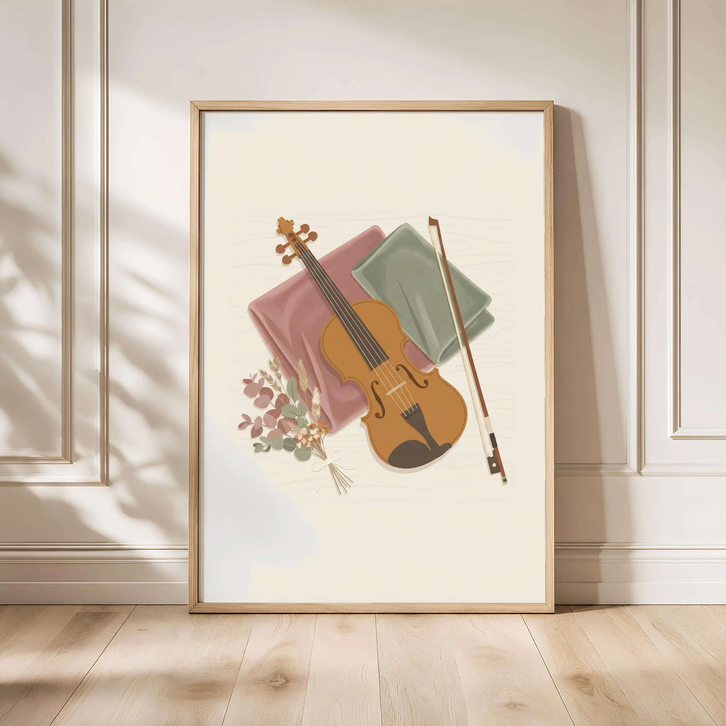 Violin Still Life Print, Japandi Music Room Poster, Dusty Rose Wall Art, Musician Gift, Housewarming Gift – Calm Wall Art by Artsify - Image 1