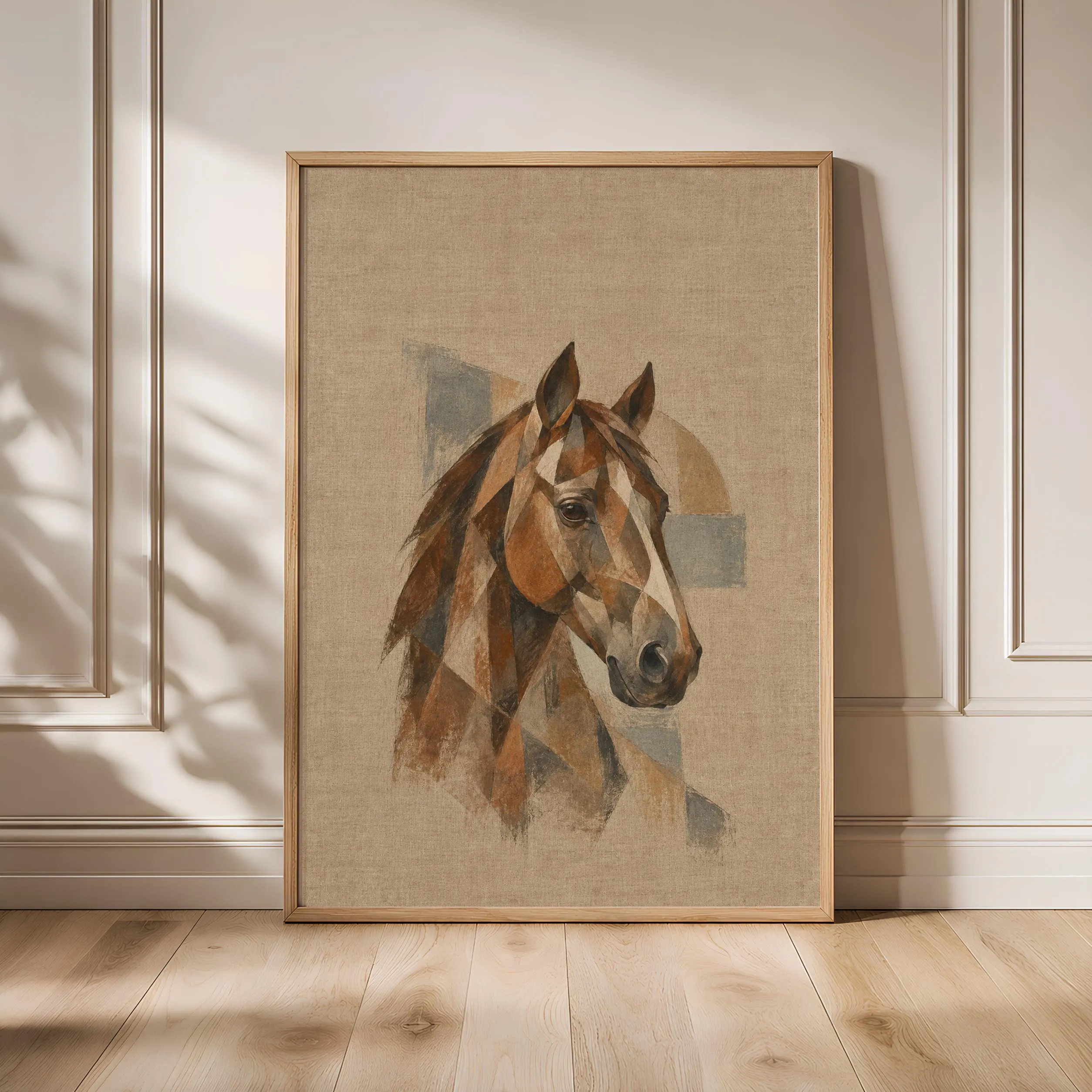 Cubist Horse Wall Art, Abstract Geometric Equine Portrait, Rustic Office Decor – Calm Wall Art by Artsify - Image 1