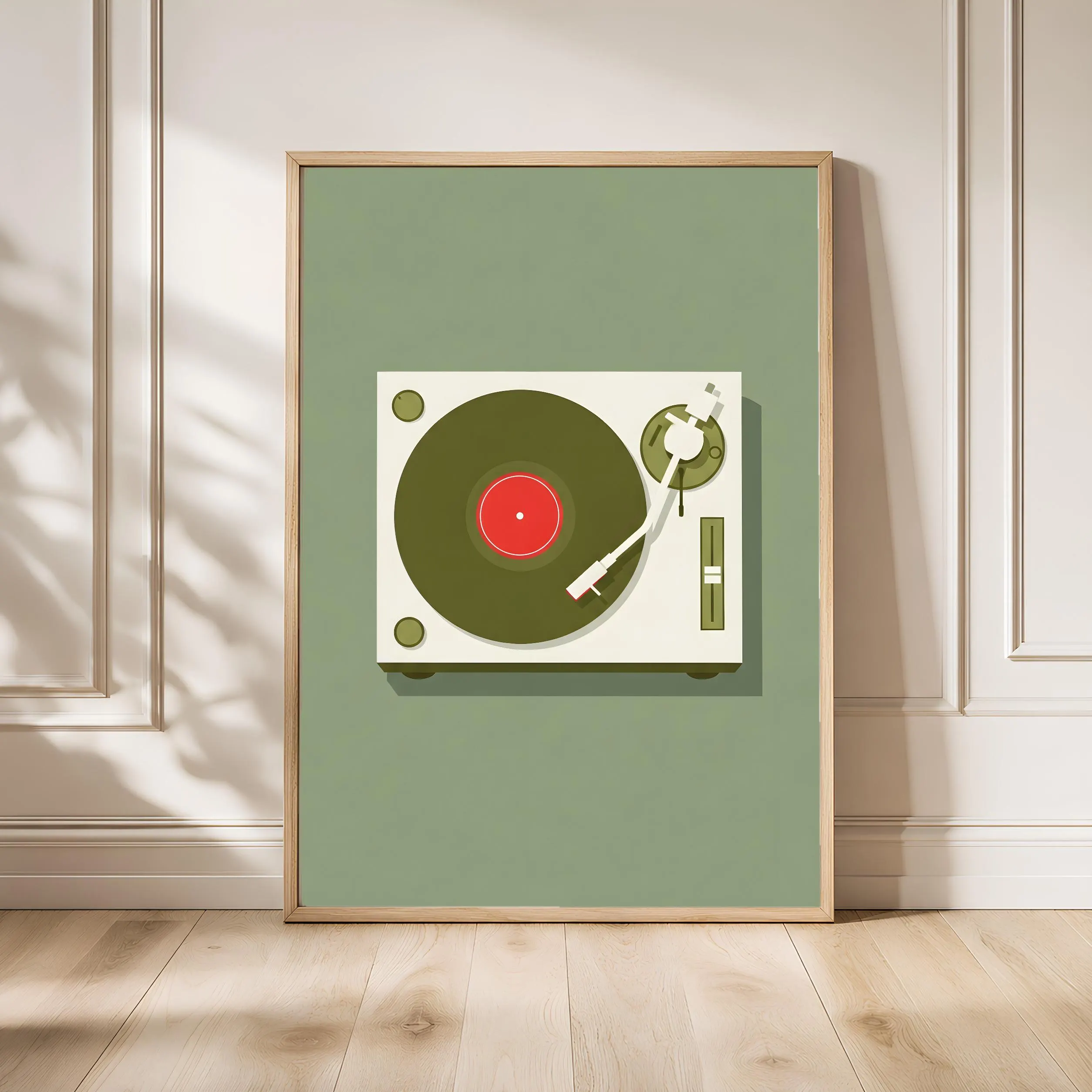 Vintage Turntable Print, Japandi Retro Vinyl Poster, Red Record Wall Art, Music Room Decor, Housewarming Gift – Calm Wall Art by Artsify - Image 1