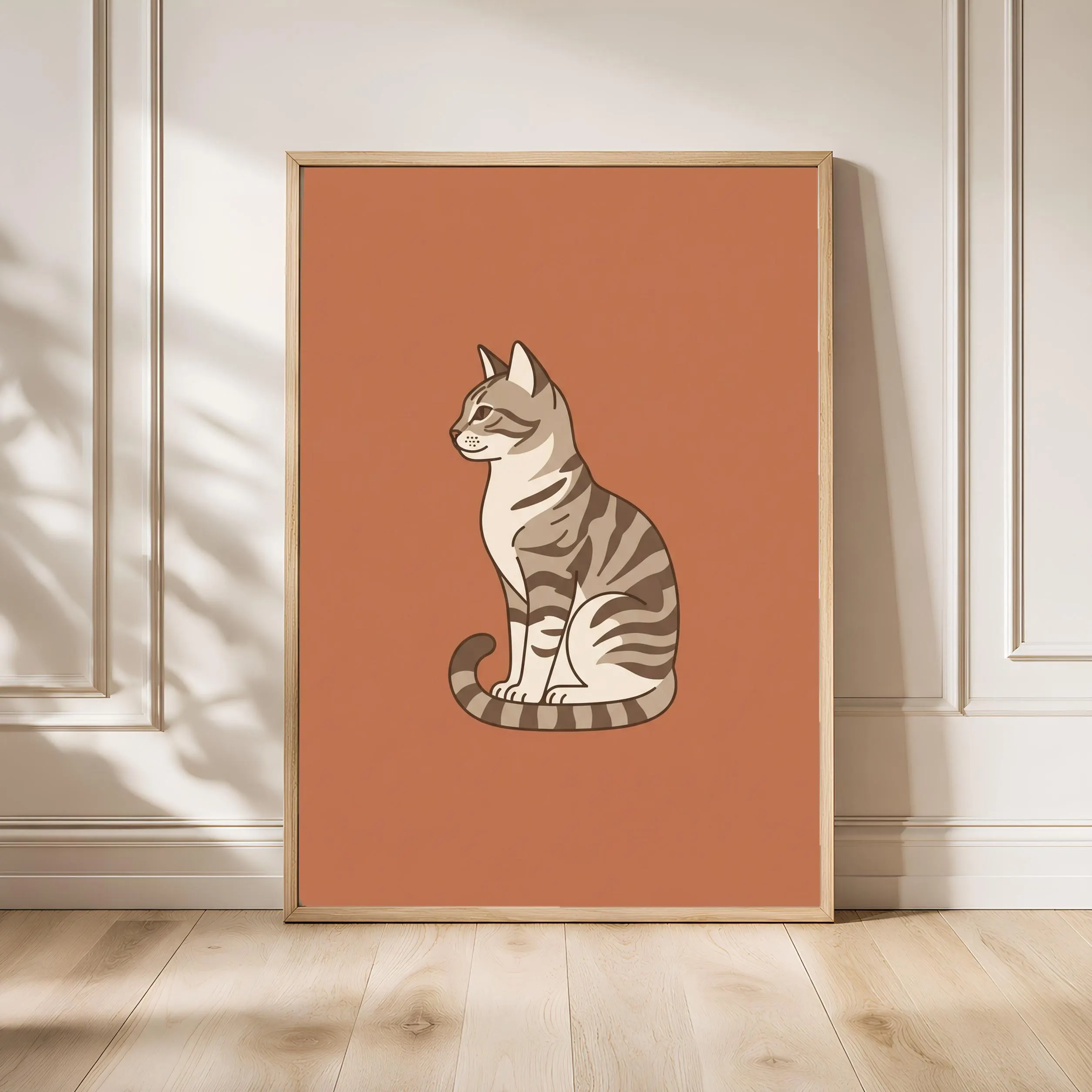 Minimalist Cat Print, Sitting Tabby Wall Art, Terracotta Poster, Cat Lover Gift, Housewarming Gift – Calm Wall Art by Artsify - Image 1