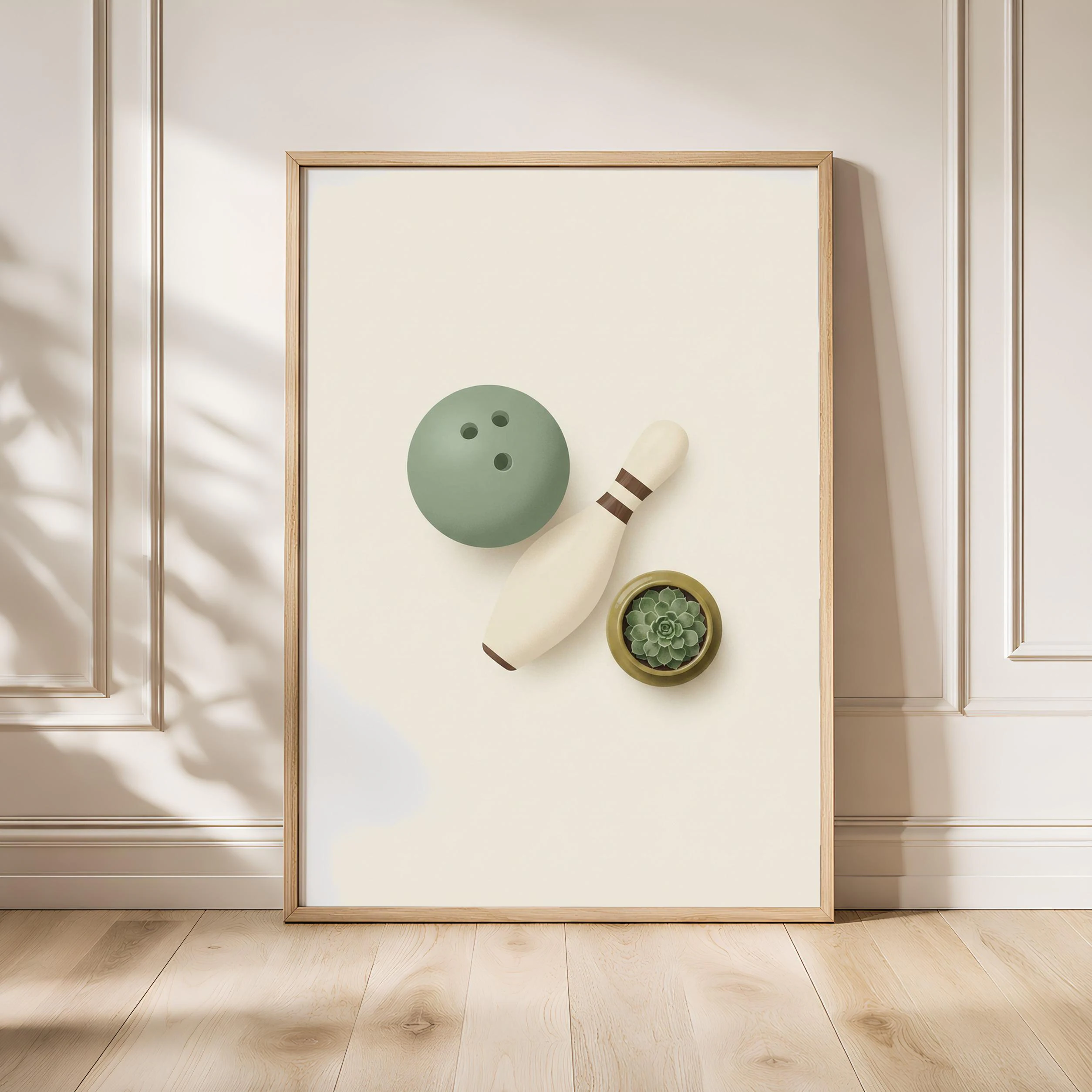 Retro Bowling Print, Japandi Game Room Poster, Sage Green Wall Art, Bowling Gift, Housewarming Gift – Calm Wall Art by Artsify - Image 1