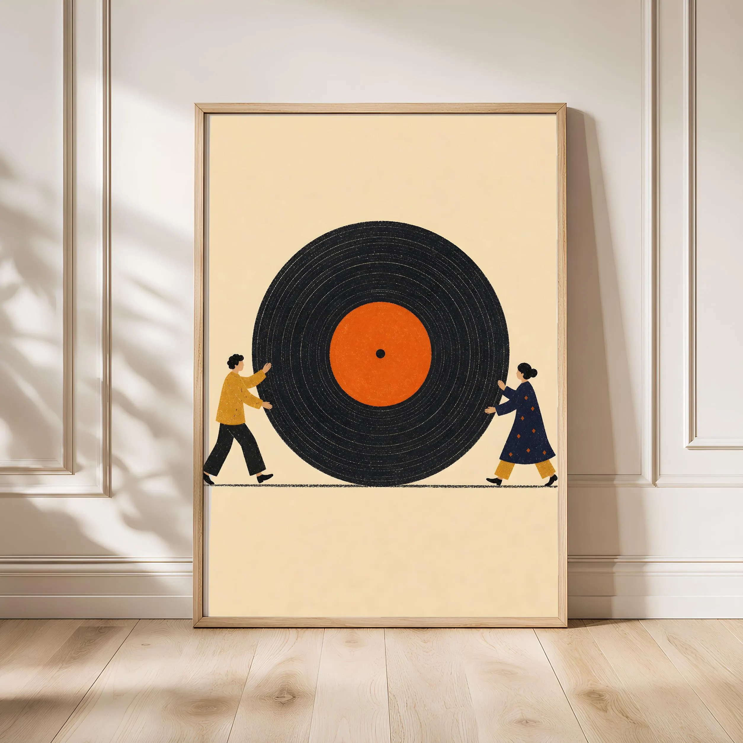 Vinyl Record Print, Retro Couple Wall Art, Music Lover Poster, Mid Century Decor, Housewarming Gift – Calm Wall Art by Artsify - Image 1