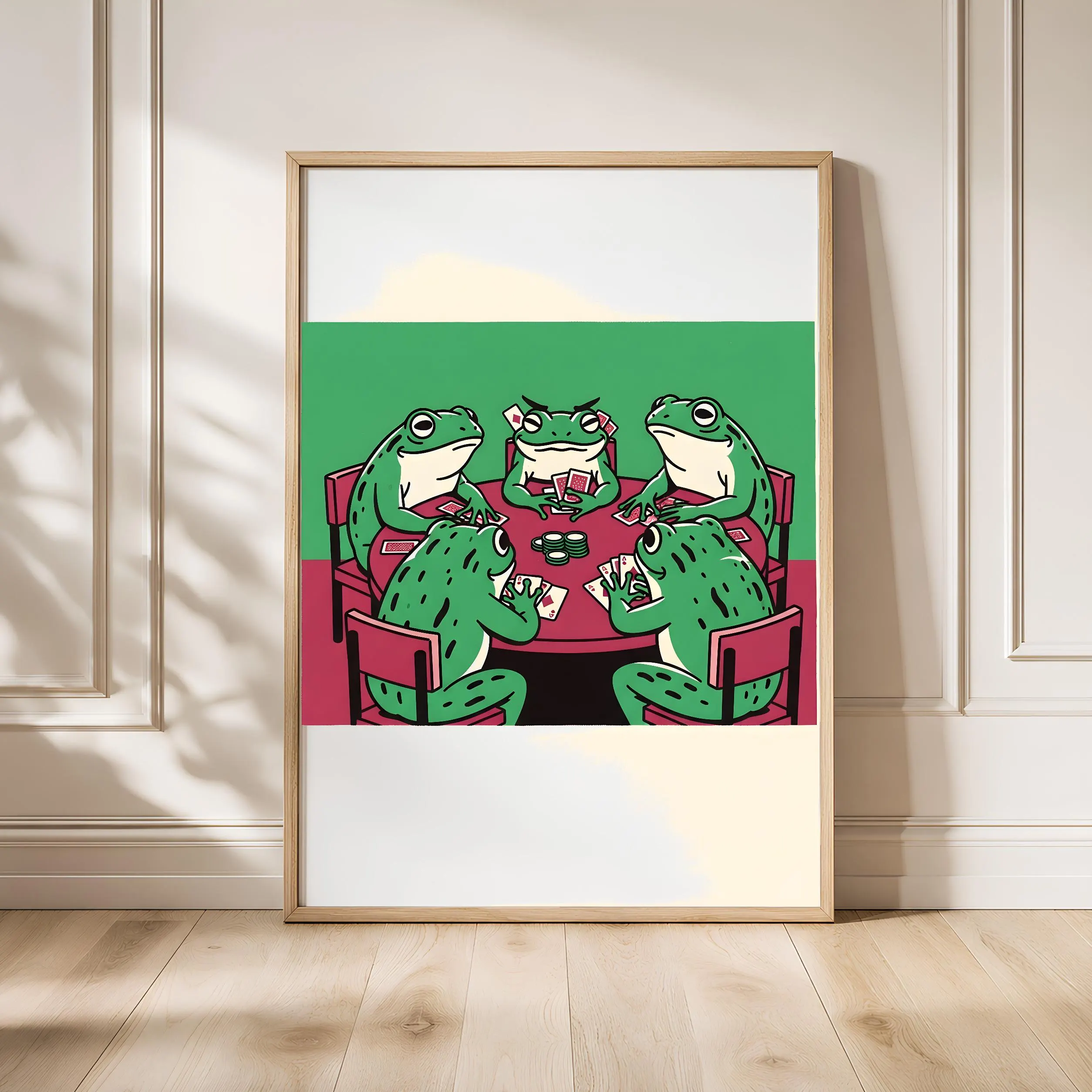 Frogs Playing Cards Art Print, Funny Animal Poster, Retro Game Room Wall Art, Quirky Home Bar Decor, Housewarming Gift – Calm Wall Art by Artsify