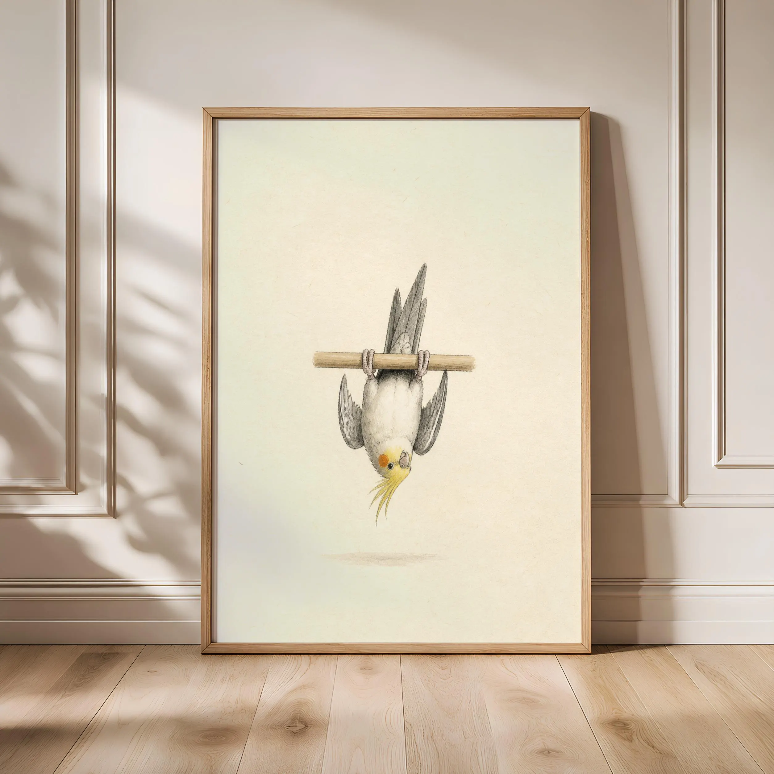 Funny Cockatiel Wall Art, Upside Down Bird, Minimalist Pet Painting – Calm Wall Art by Artsify - Image 1