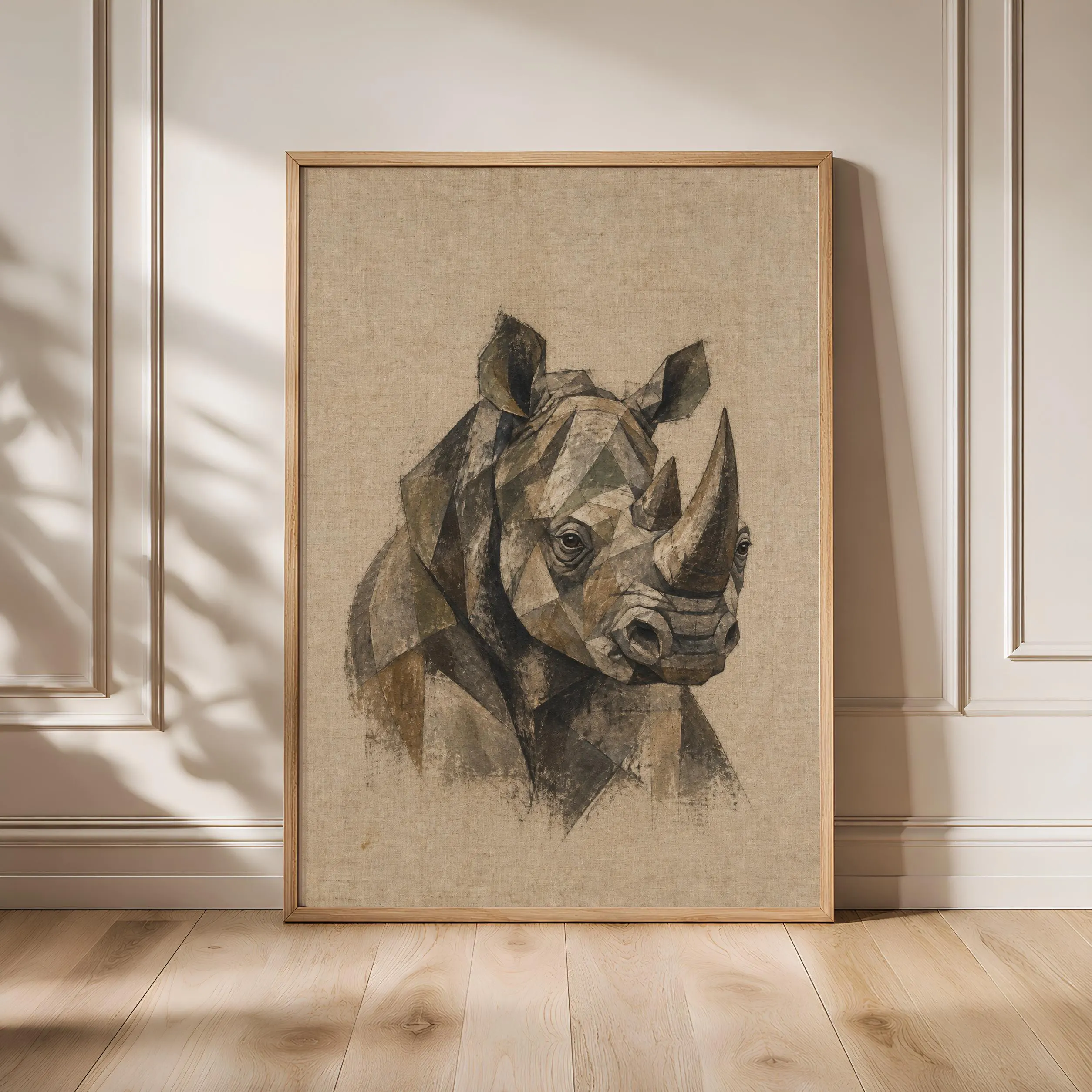 Cubist Rhino Wall Art, Abstract Geometric Wildlife Portrait, Modern Safari Decor – Calm Wall Art by Artsify - Image 1